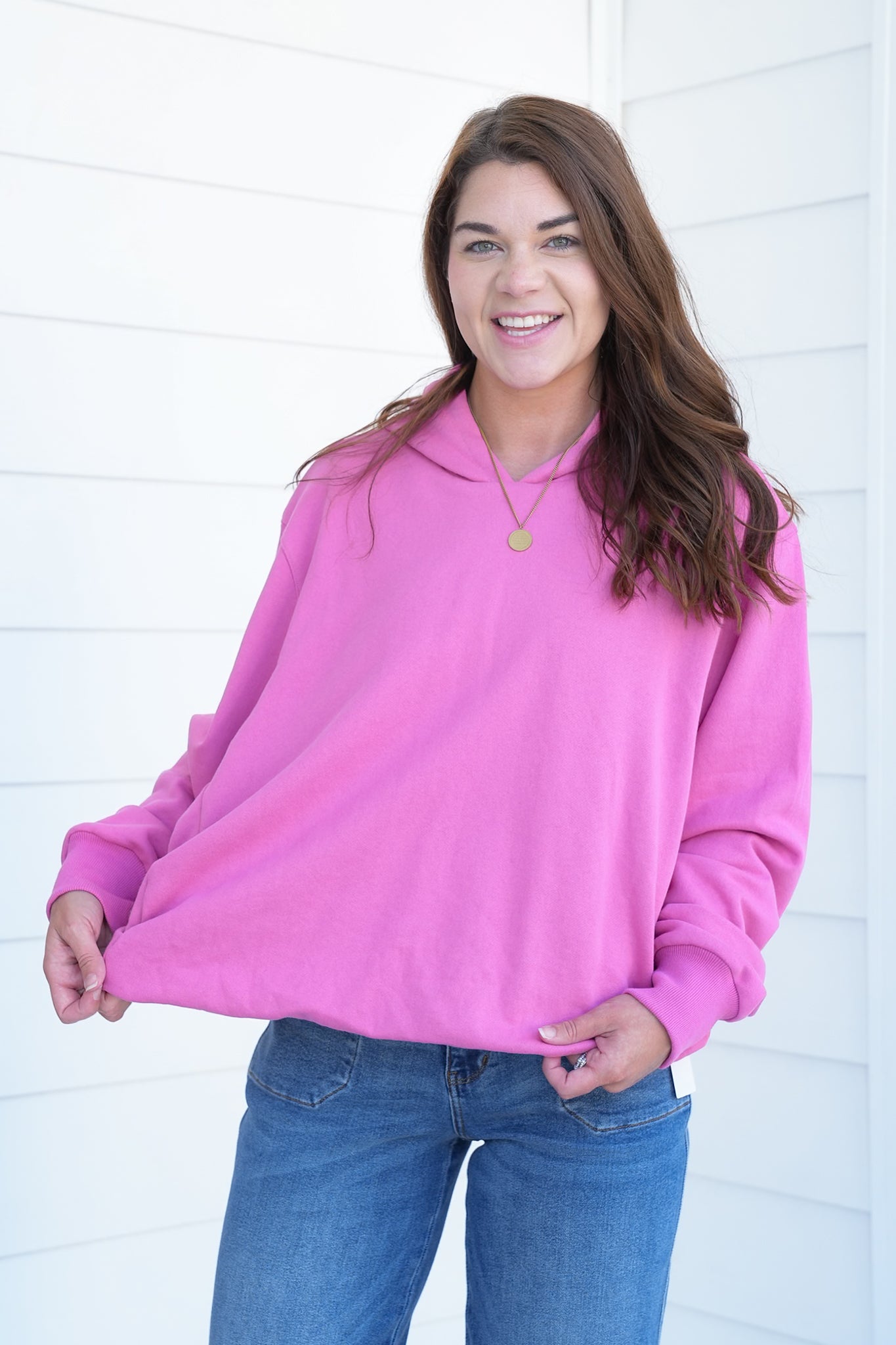 Solid Long Sleeve Bubble Hem Pullover Sweatshirt