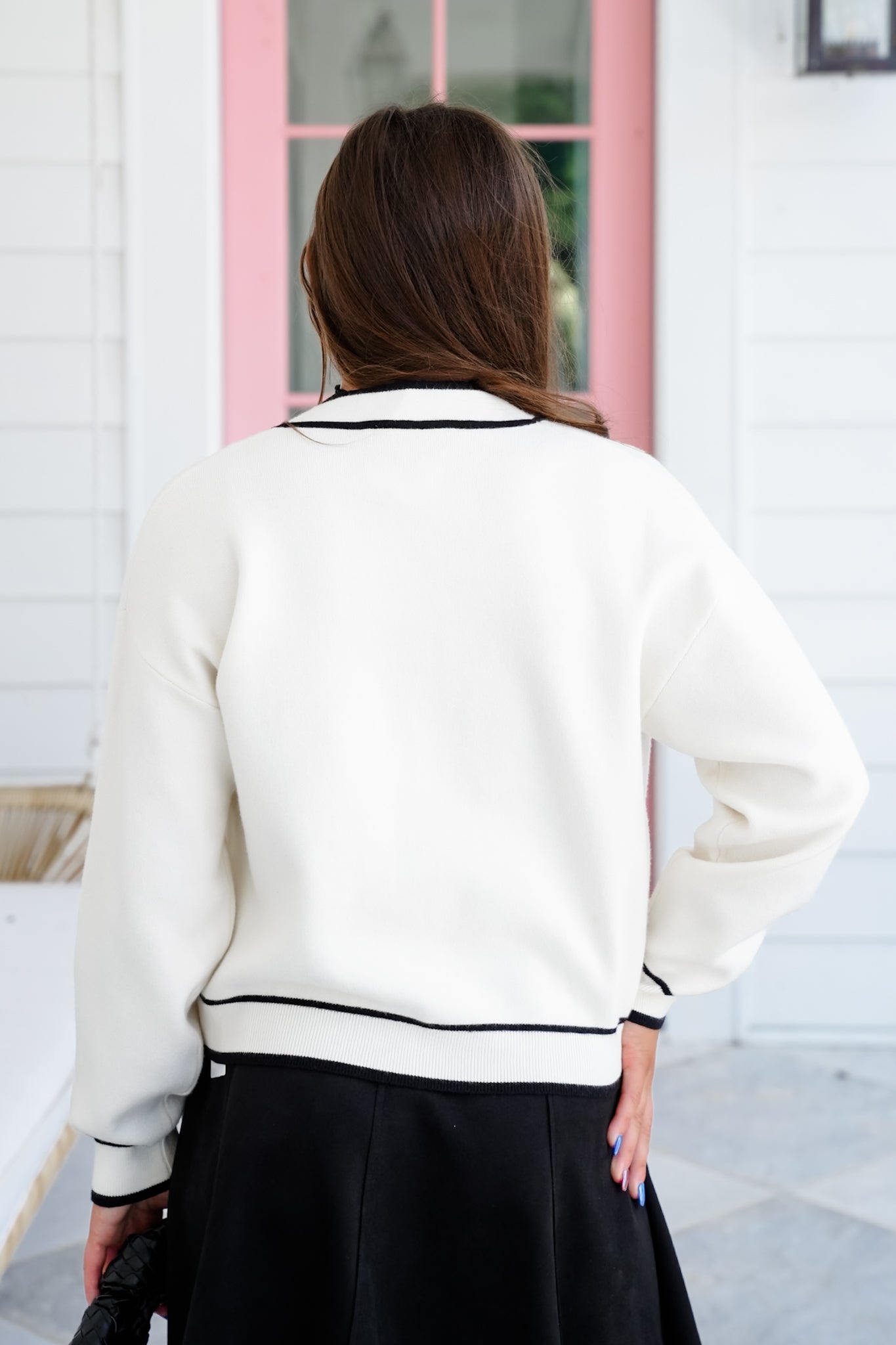 Plus/Reg Long Sleeve Button Down Cardigan with Contrast Trim Detail