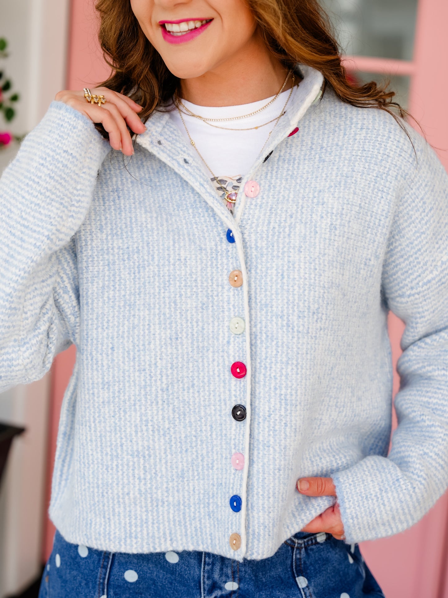 Stripe Long Sleeve Cardigan with Multi Color Buttons