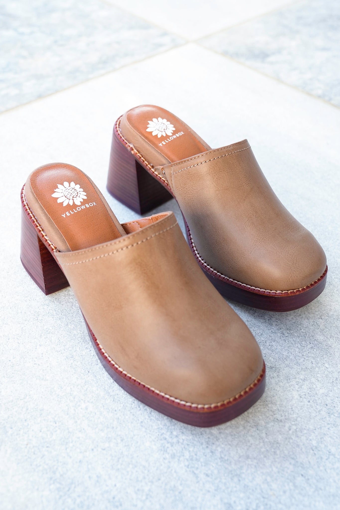Yellow Box Block Heel Slip-On Clog Mule