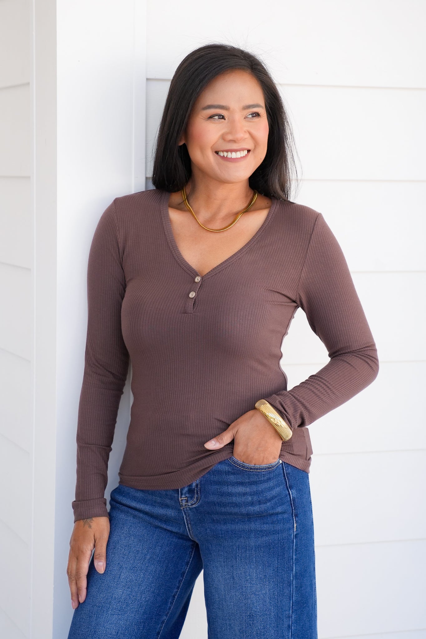 Door Buster! Plus/Reg Ribbed Knit Long Sleeve V Neck Top