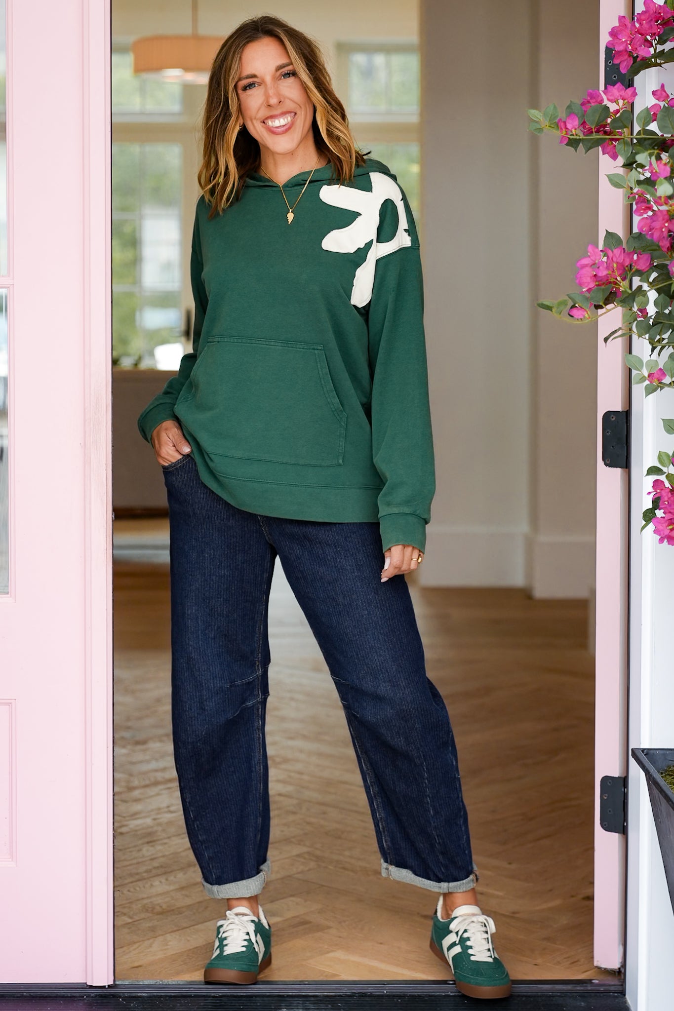 Long Sleeve Hooded Top with Flower Patch
