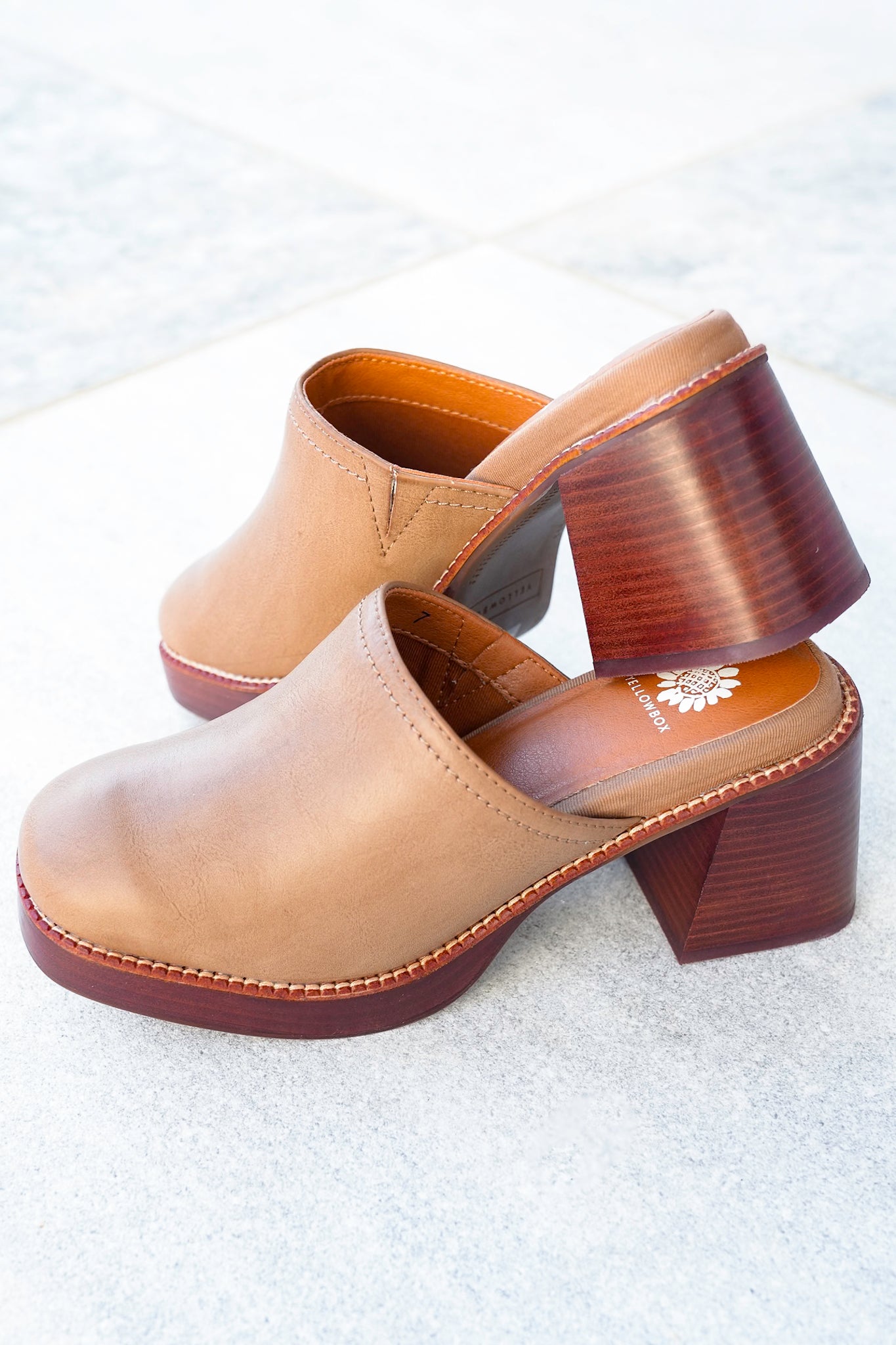 Yellow Box Block Heel Slip-On Clog Mule