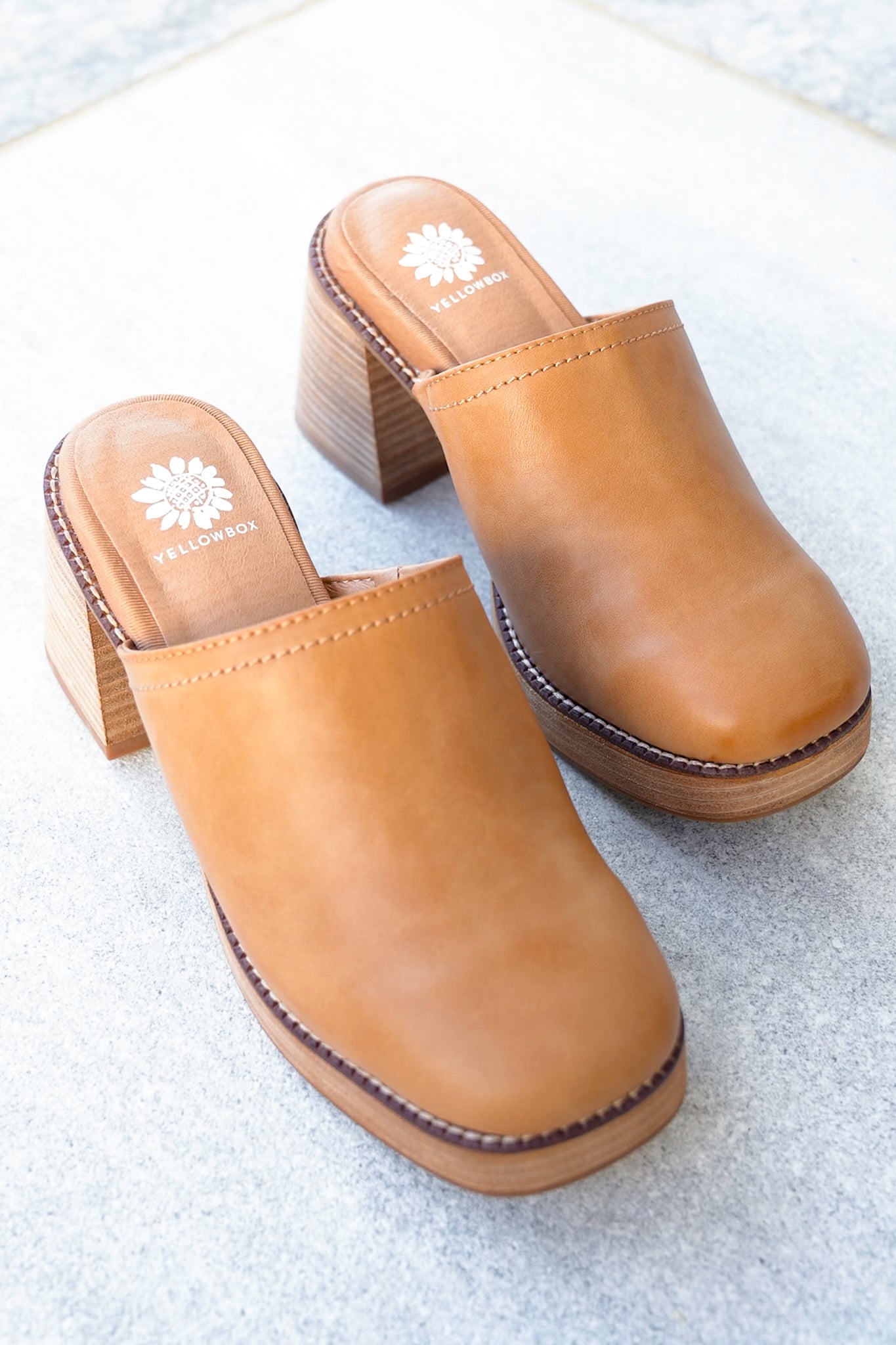 Yellow Box Block Heel Slip-On Clog Mule