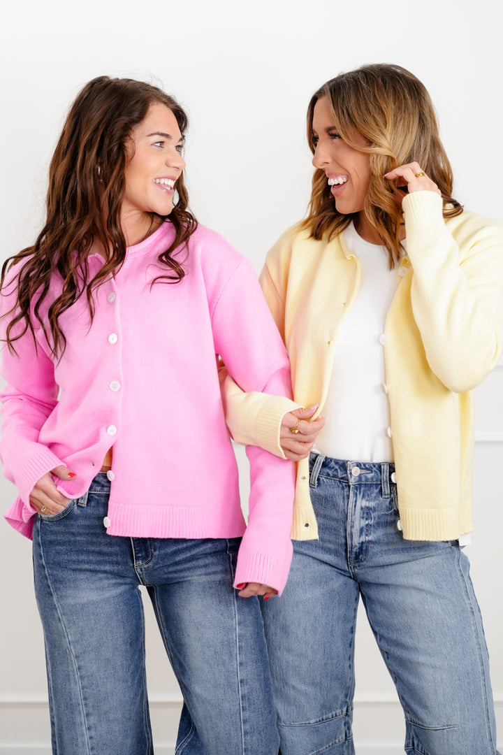 Long Sleeve Button Down Cardigan with Raw Edge Neckline