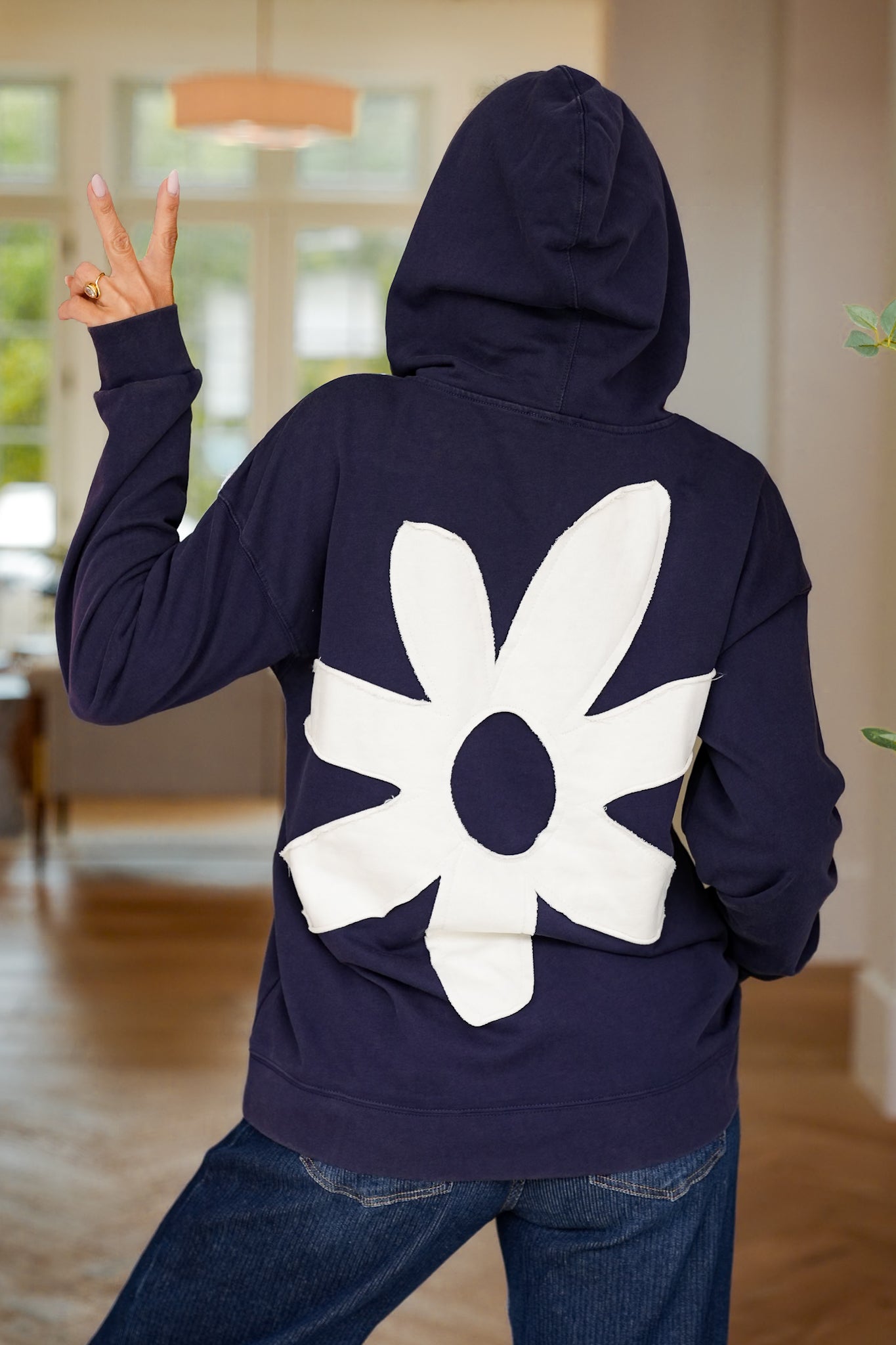 Long Sleeve Hooded Top with Flower Patch