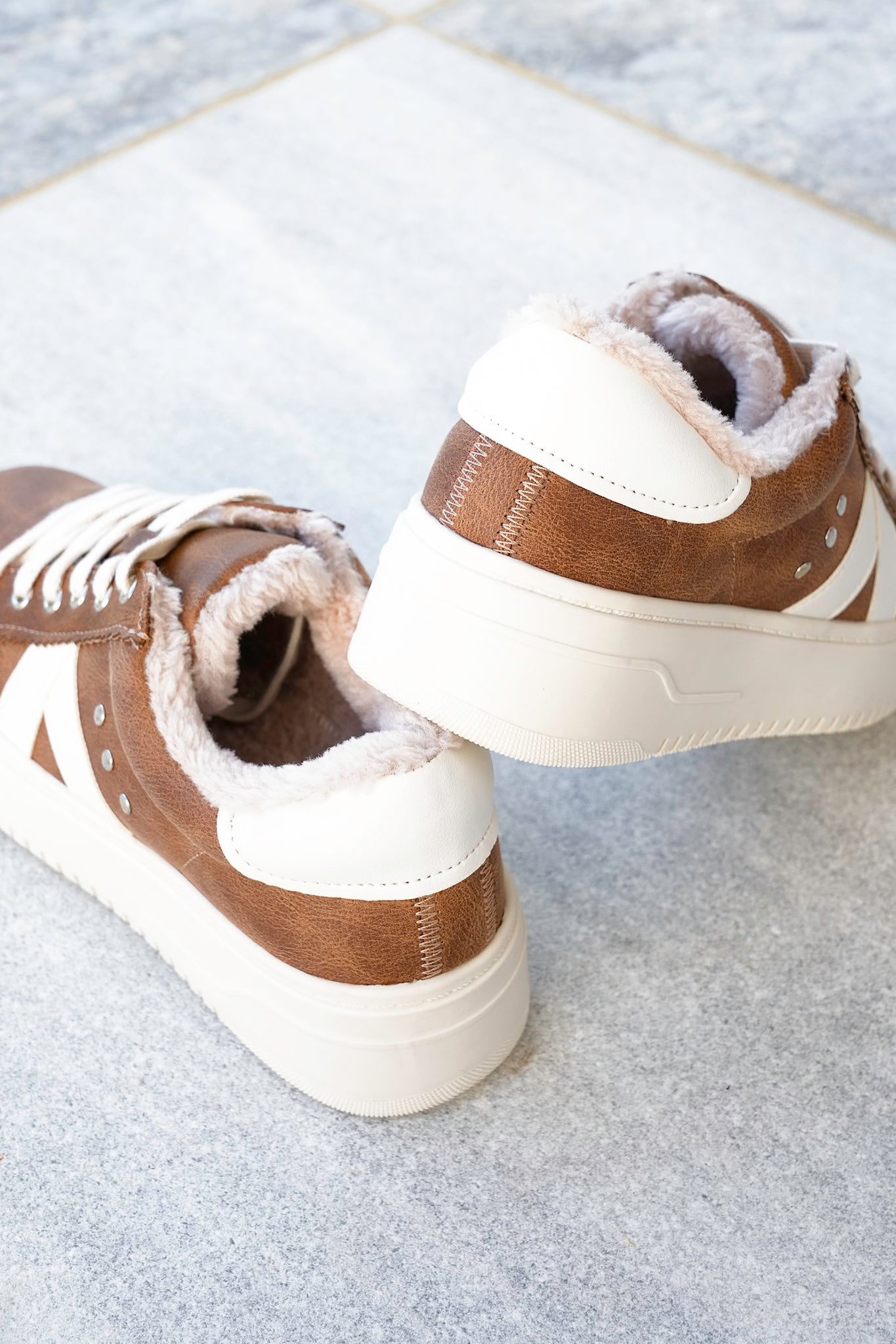 Corky's "Tailgate" Distressed Vegan Leather Platform Sneaker with Vegan Fur Lining