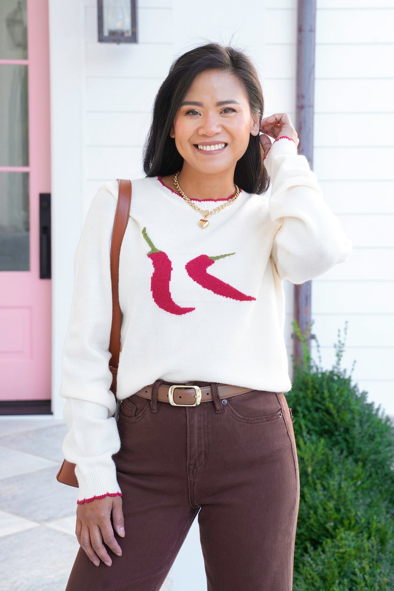Long Sleeve Chili Pepper Knit Sweater