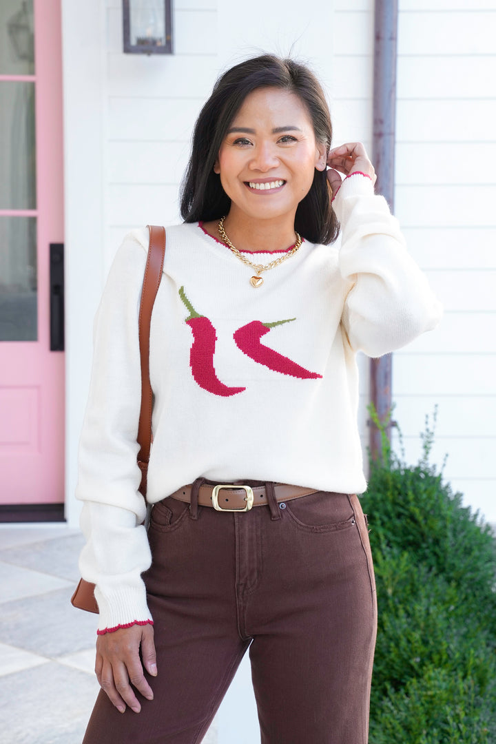 Long Sleeve Chili Pepper Knit Sweater