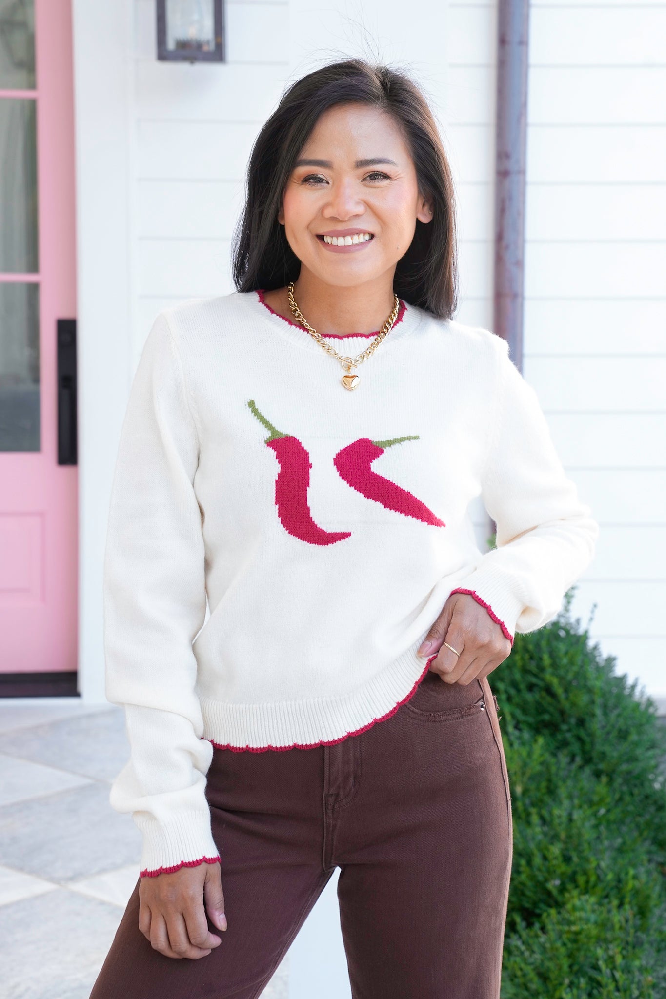 Long Sleeve Chili Pepper Knit Sweater