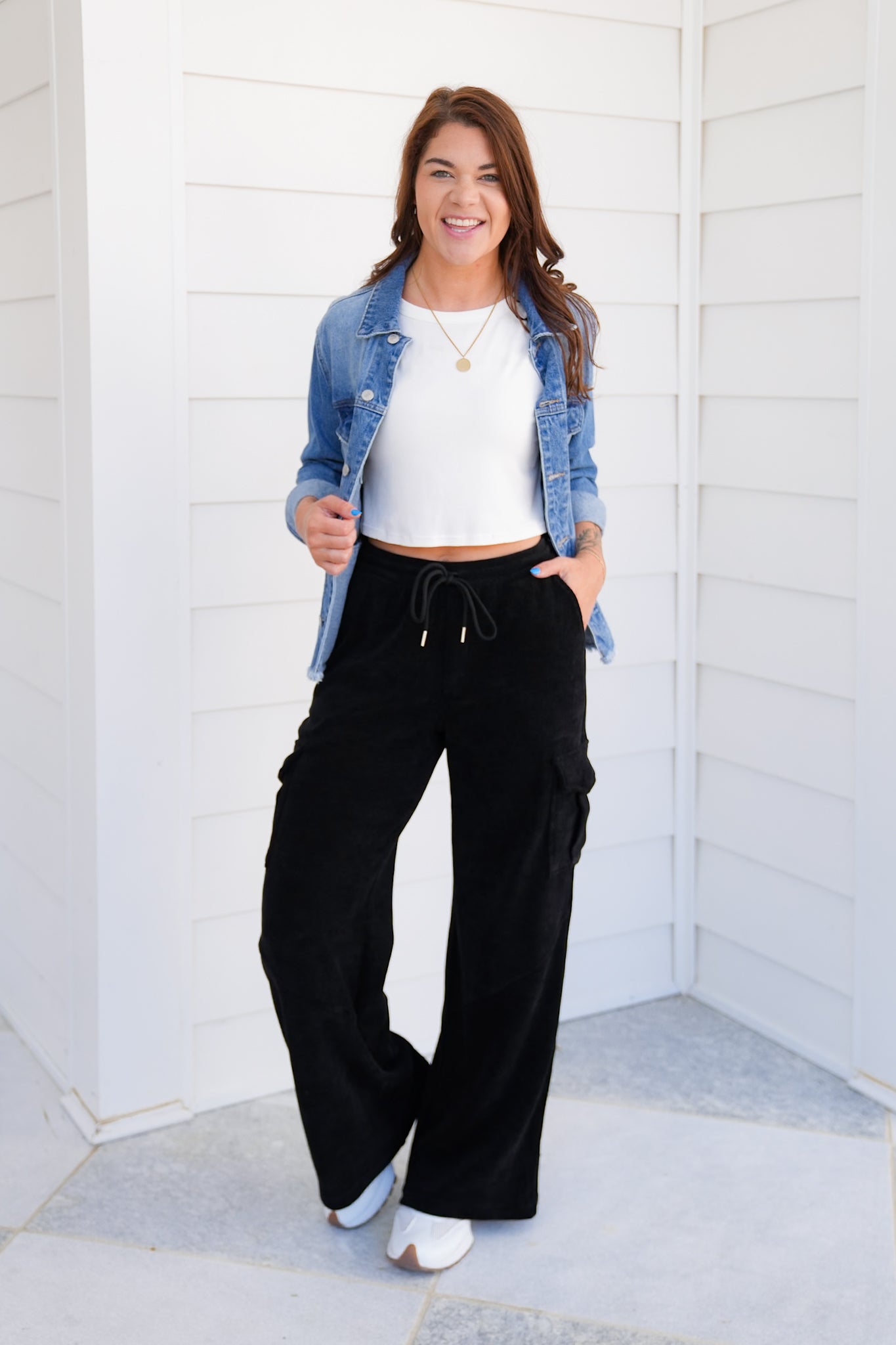 Plus/Reg Corduroy Elastic Waist Cargo Pants