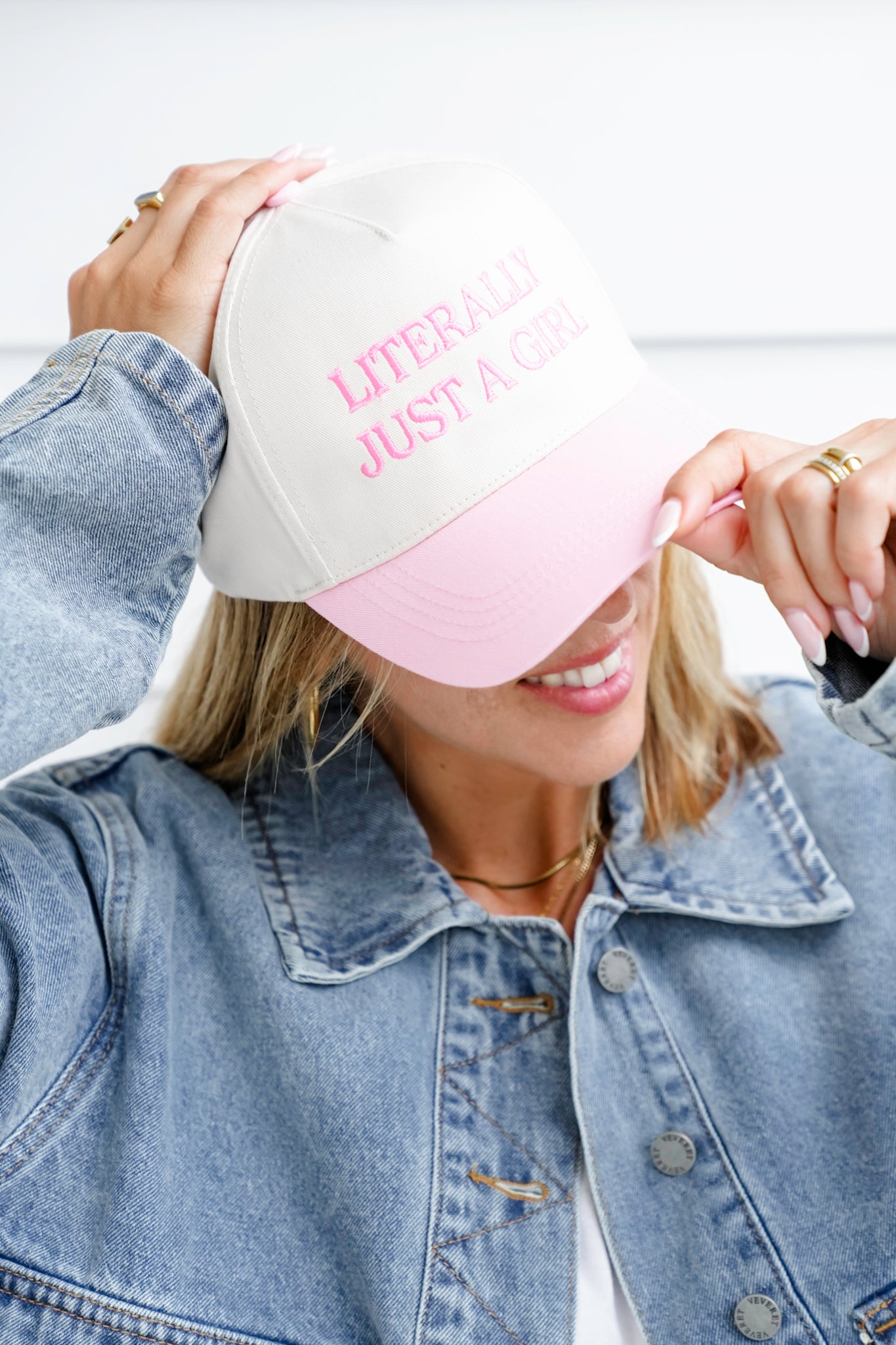 Literally Just A Girl Embroidery Two Tone Baseball Cap