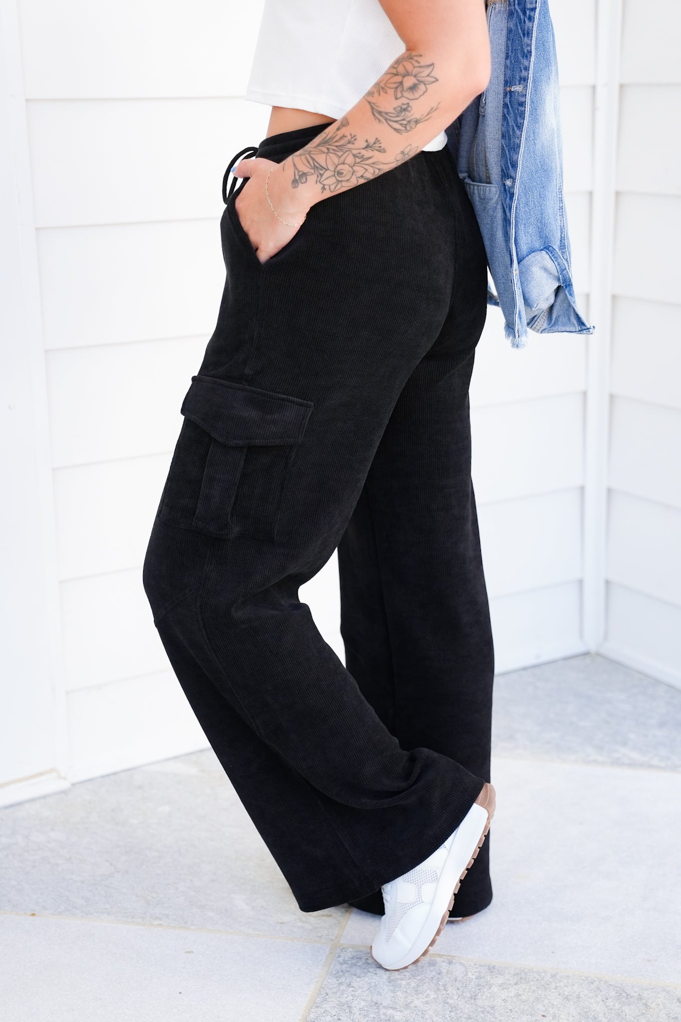 Plus/Reg Corduroy Elastic Waist Cargo Pants