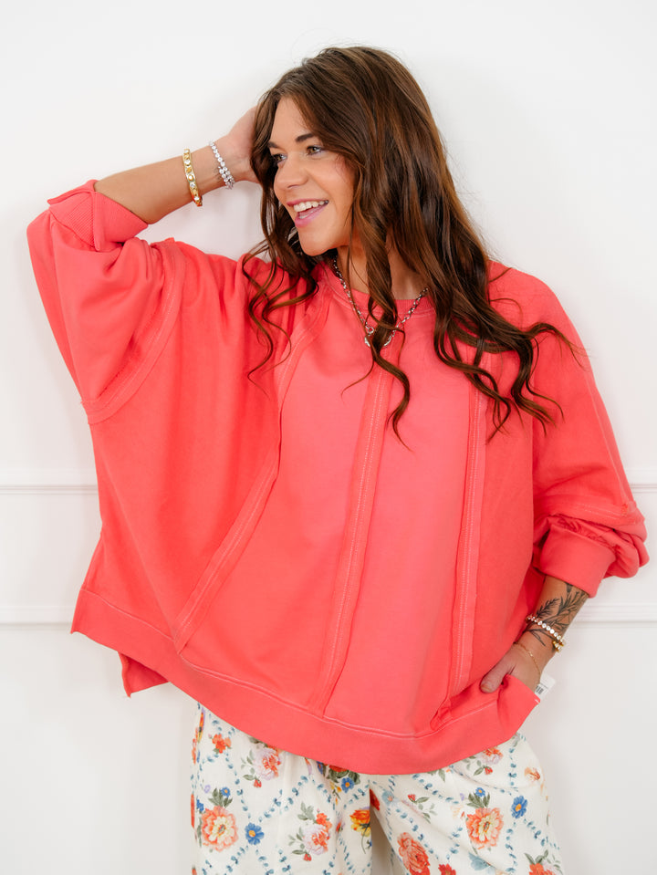 Solid Long Sleeve Top with Reverse Seams