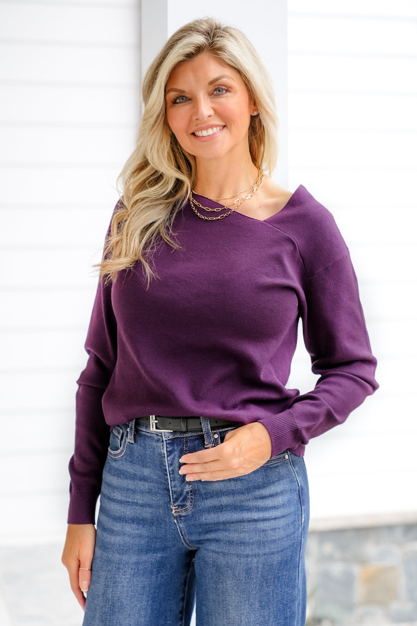 Long Sleeve Asymmetrical Neck Sweater