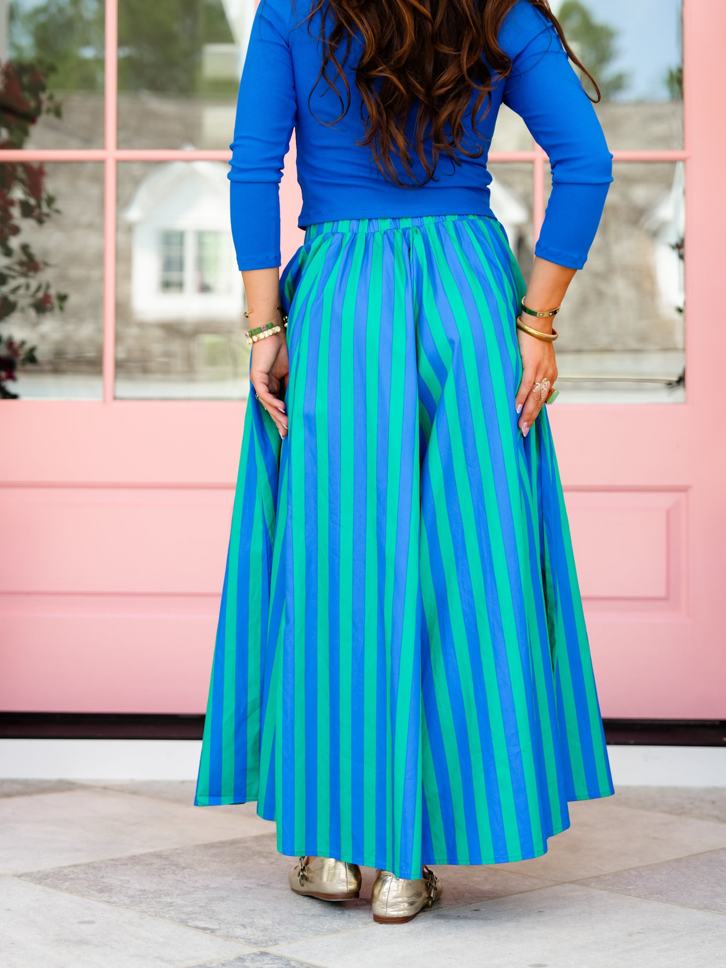 Stripe Elastic Waist Extra Wide Leg Gaucho Pants