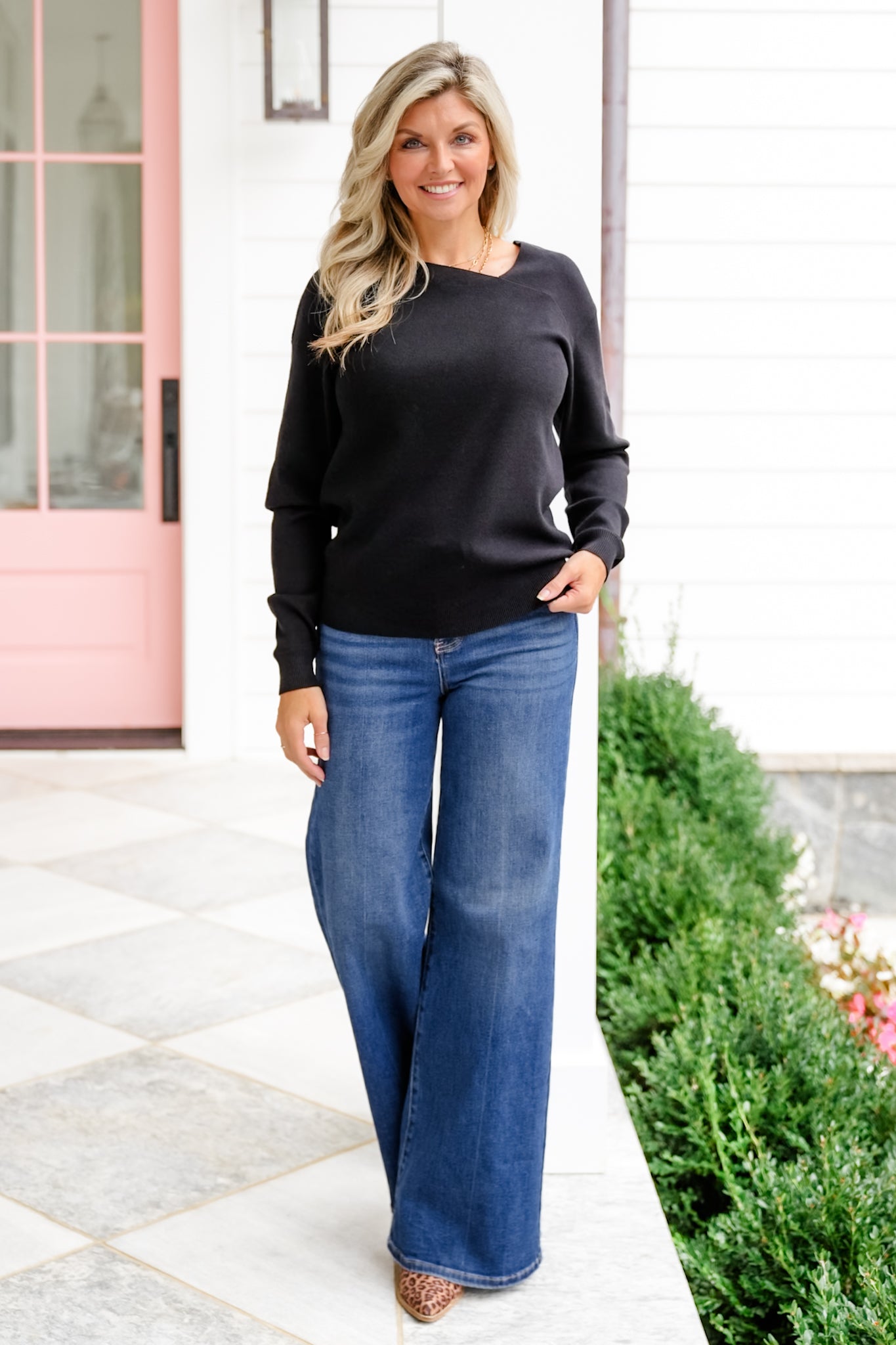 Long Sleeve Asymmetrical Neck Sweater