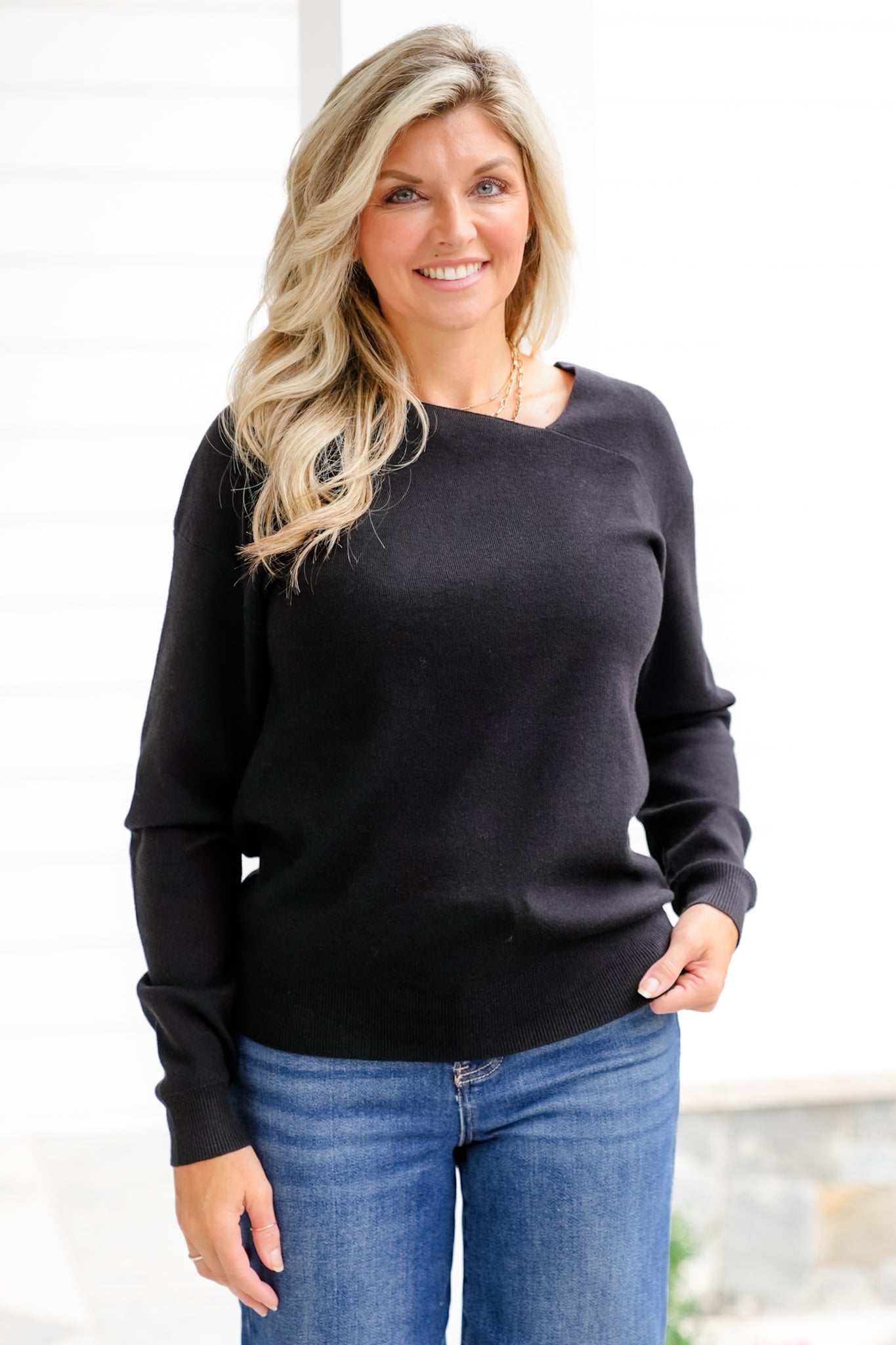 Long Sleeve Asymmetrical Neck Sweater
