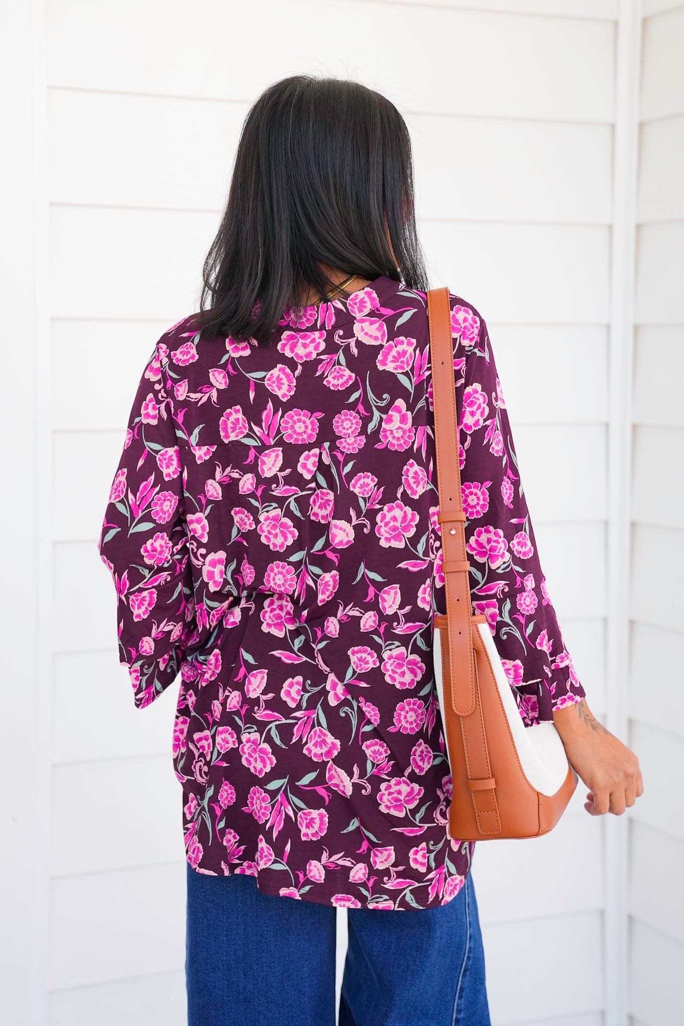 Plus/Reg Floral Print Long Bell Sleeve Tunic Top