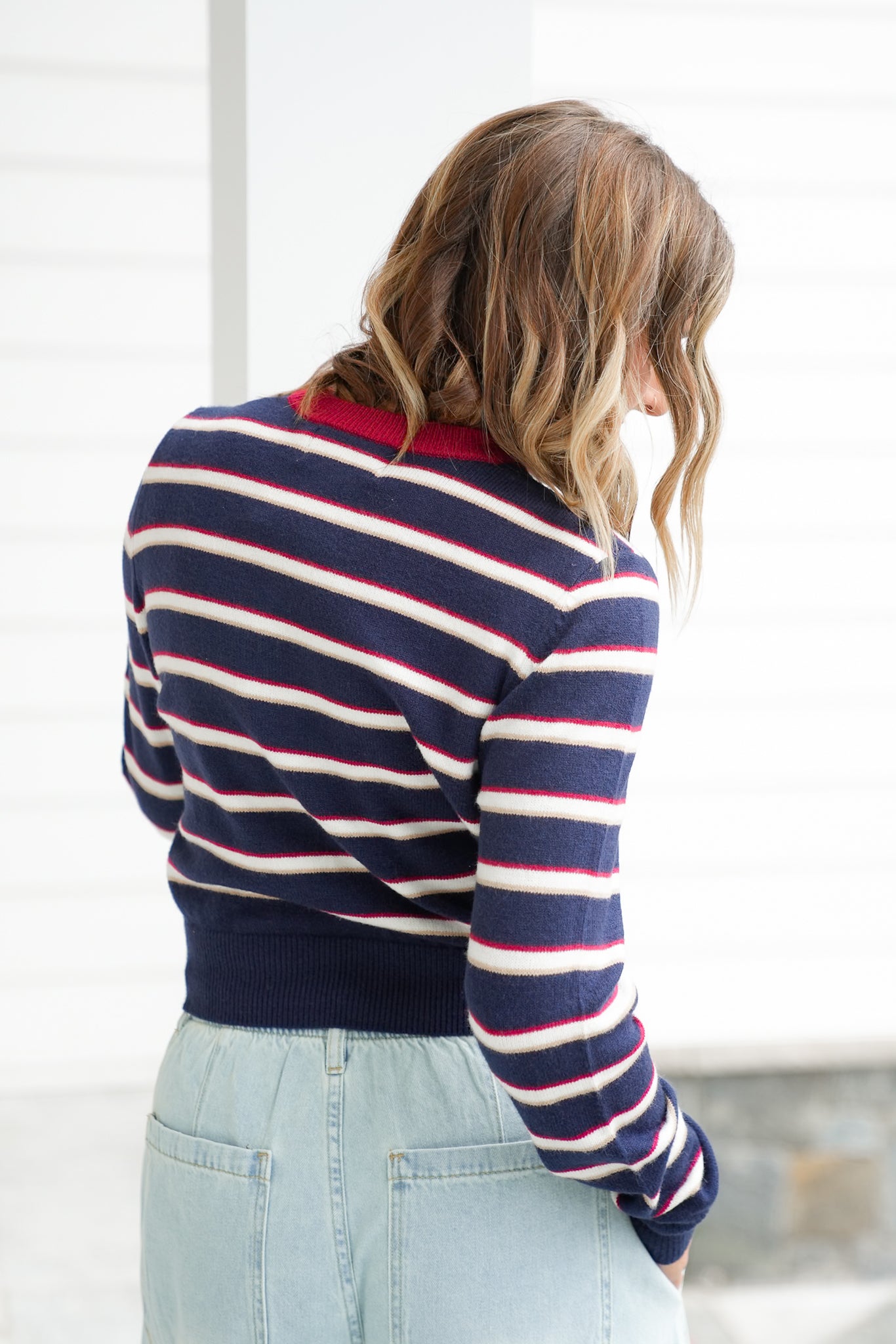 Striped Long Sleeve Button Up Cardigan Sweater Top