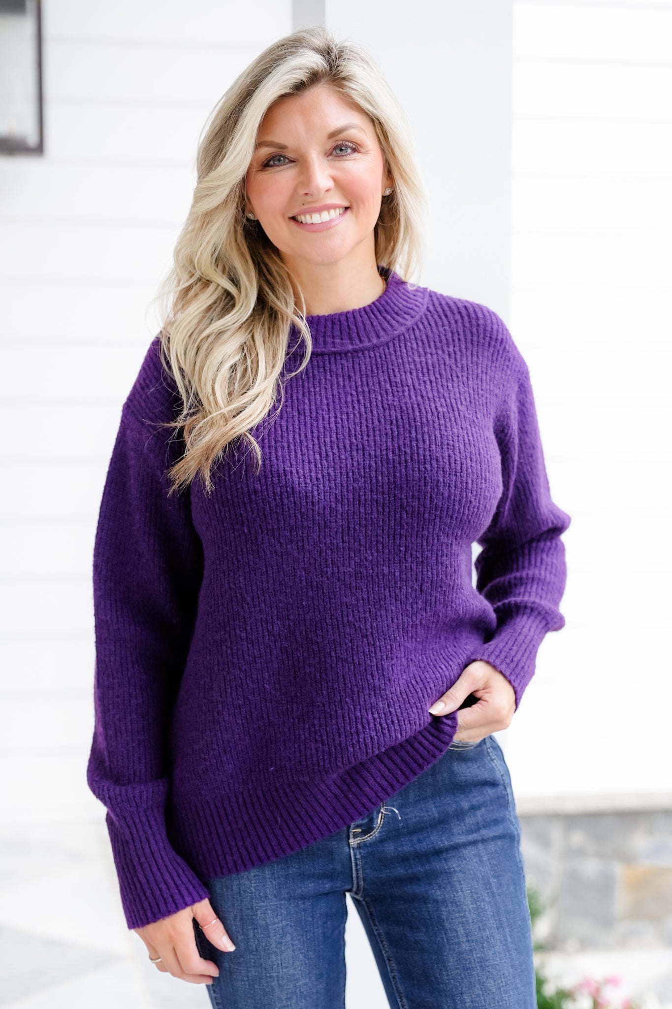 Ribbed Long Sleeve Crew Neck Pullover Sweater