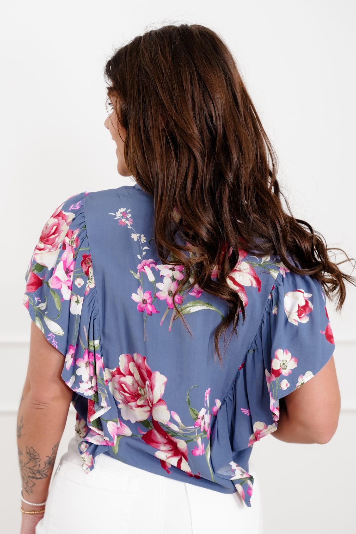 Floral Print Flutter Sleeve Blouse