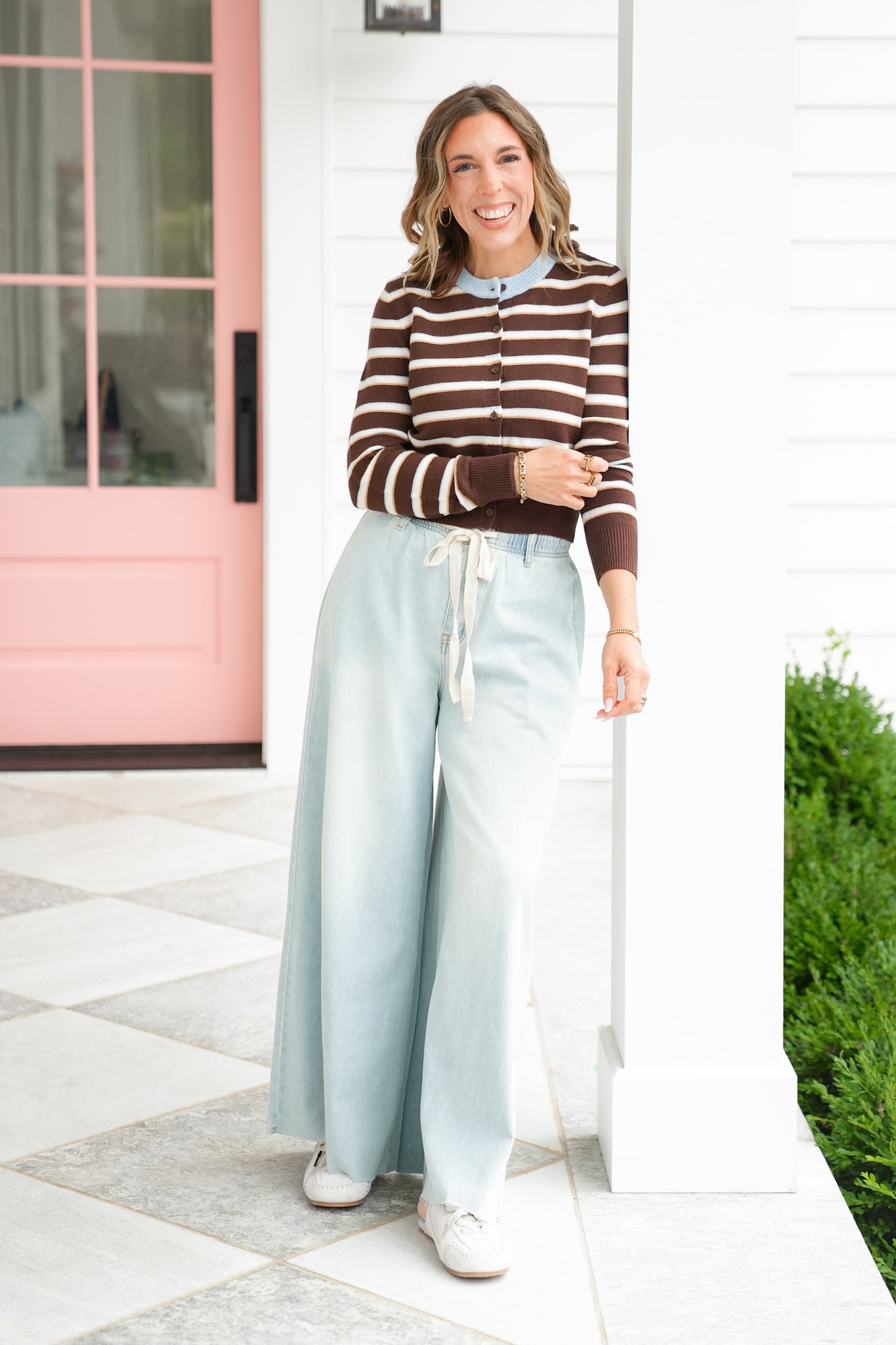 Striped Long Sleeve Button Up Cardigan Sweater Top
