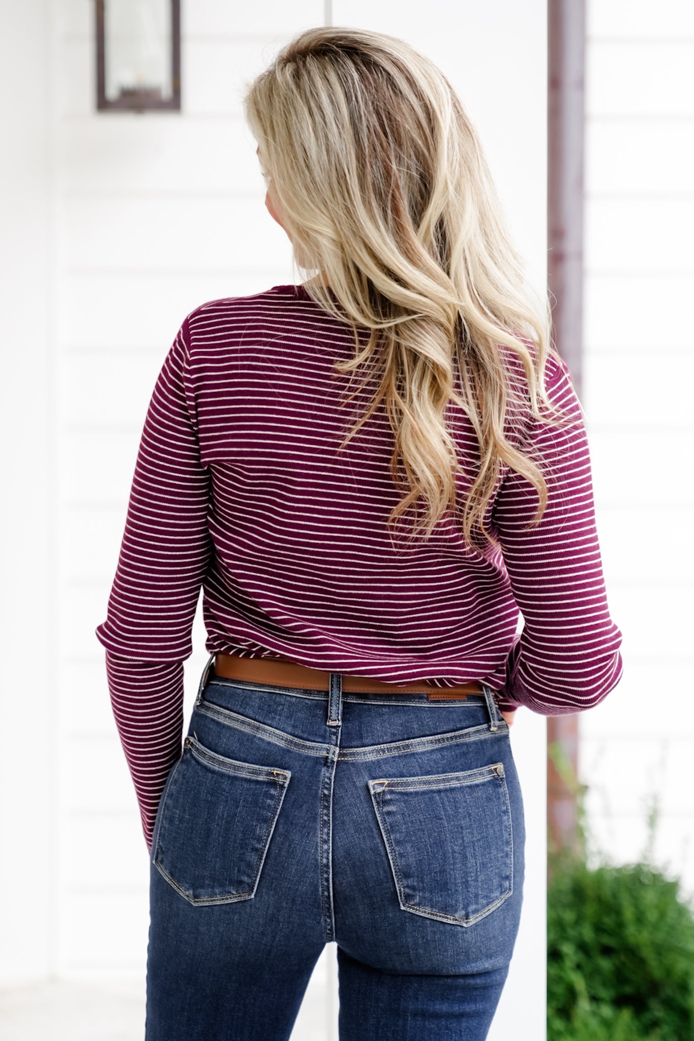 Pinstripe Long Sleeve Pullover Sweater