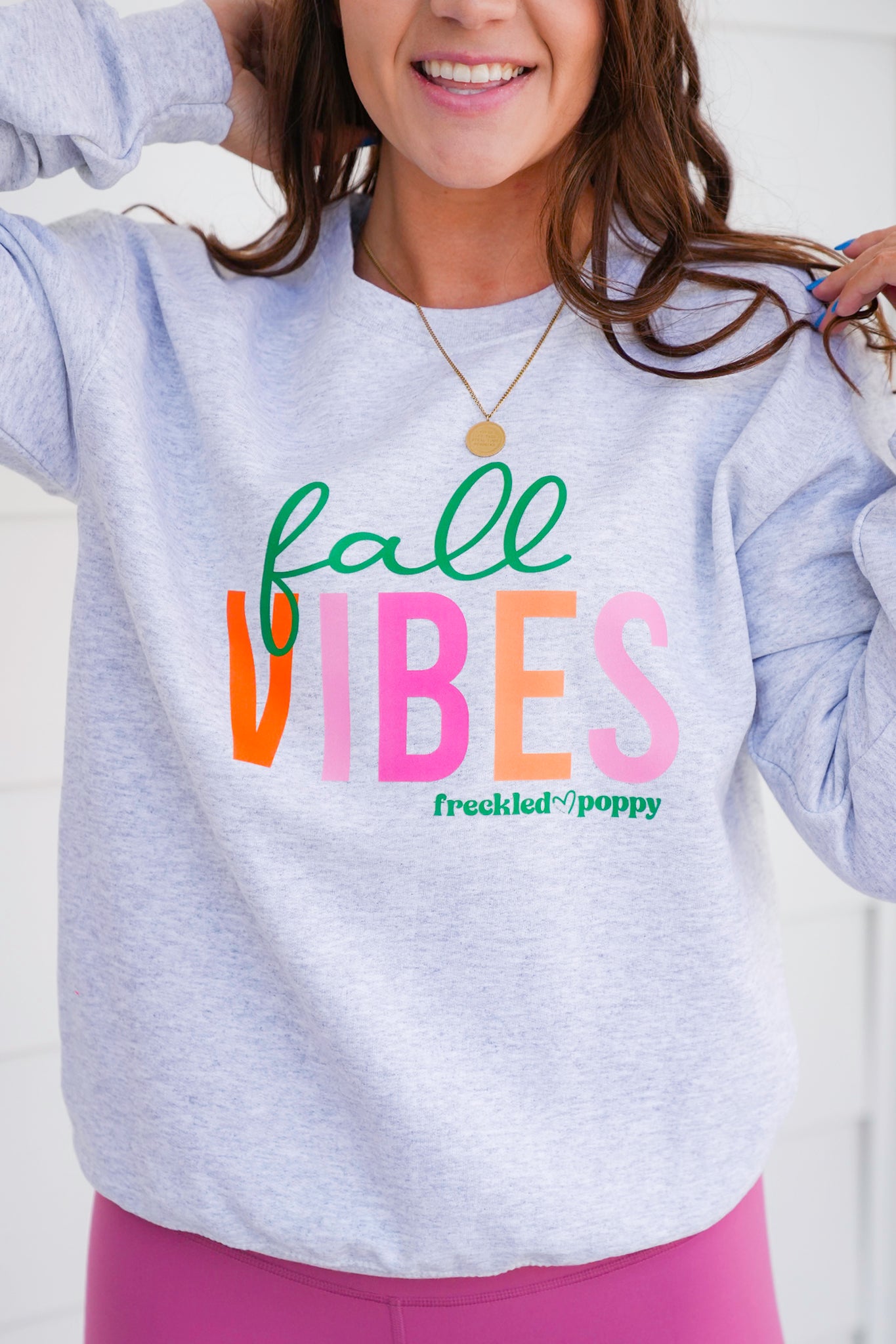 Plus/Reg Long Sleeve "Freckled Poppy Fall Vibes" Graphic Sweatshirt