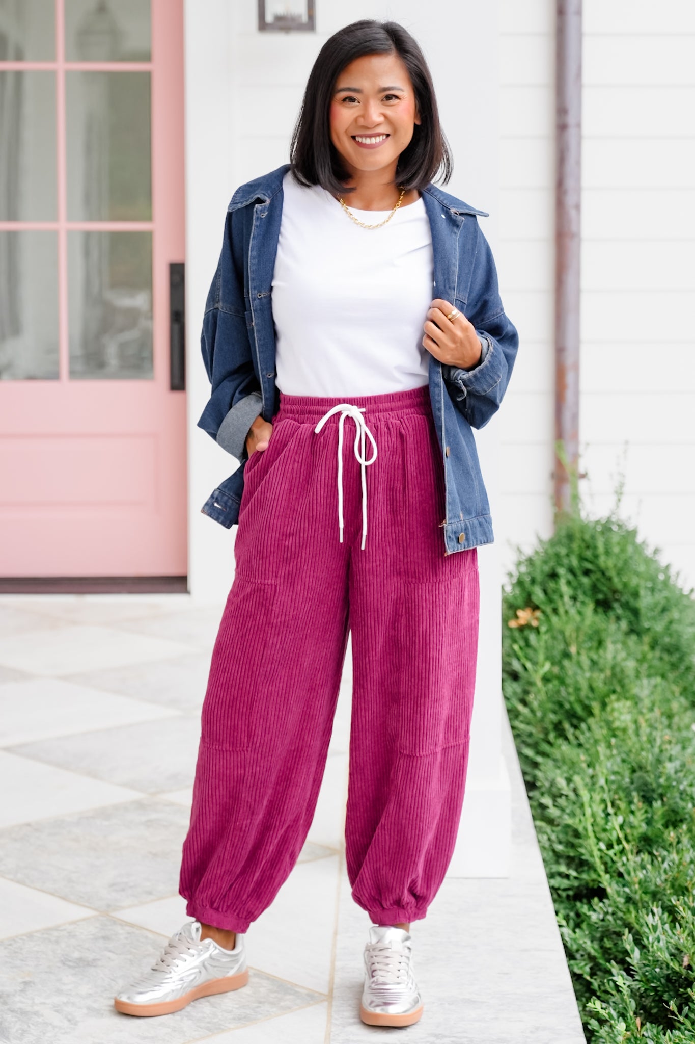 Corduroy Jogger Pants with Side Pockets