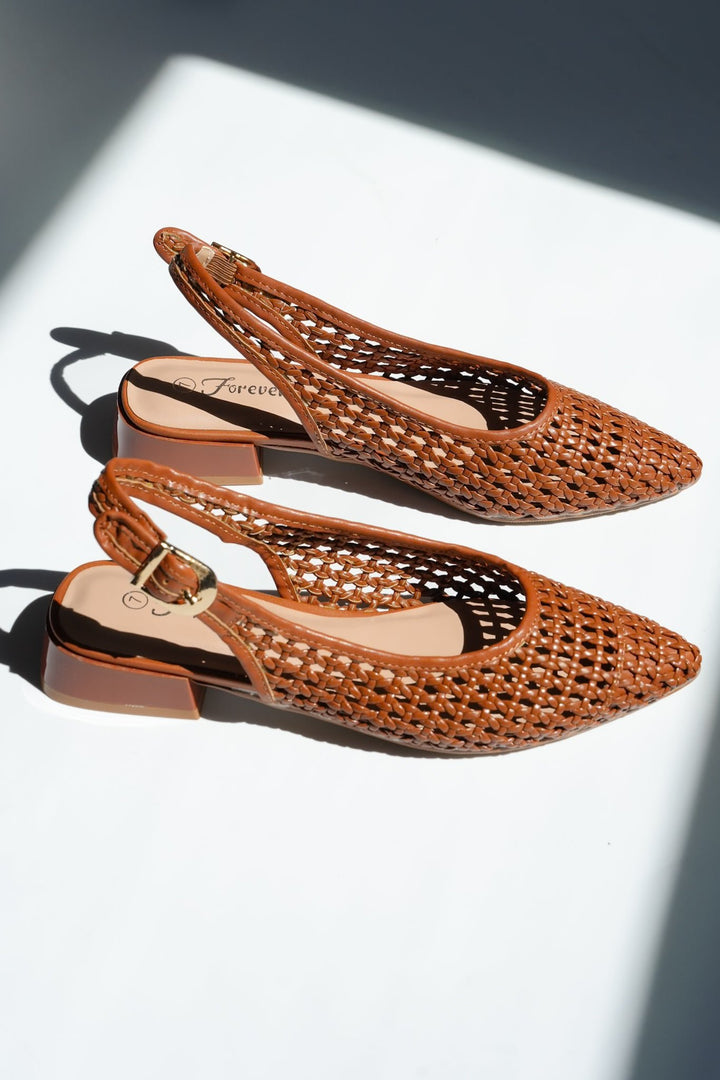 Woven Vegan Leather Mesh Slingback Heel - Freckled Poppy