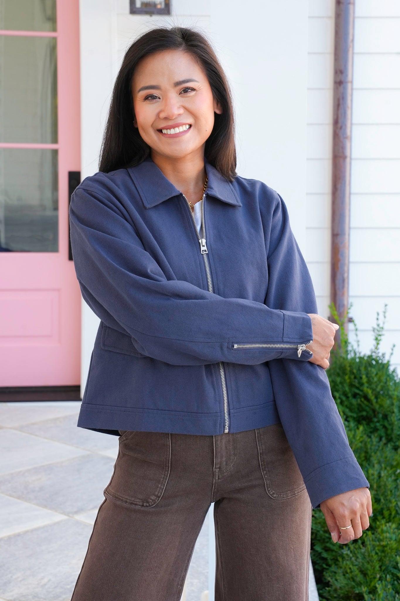 Long Sleeve Cropped Zip Up Jacket