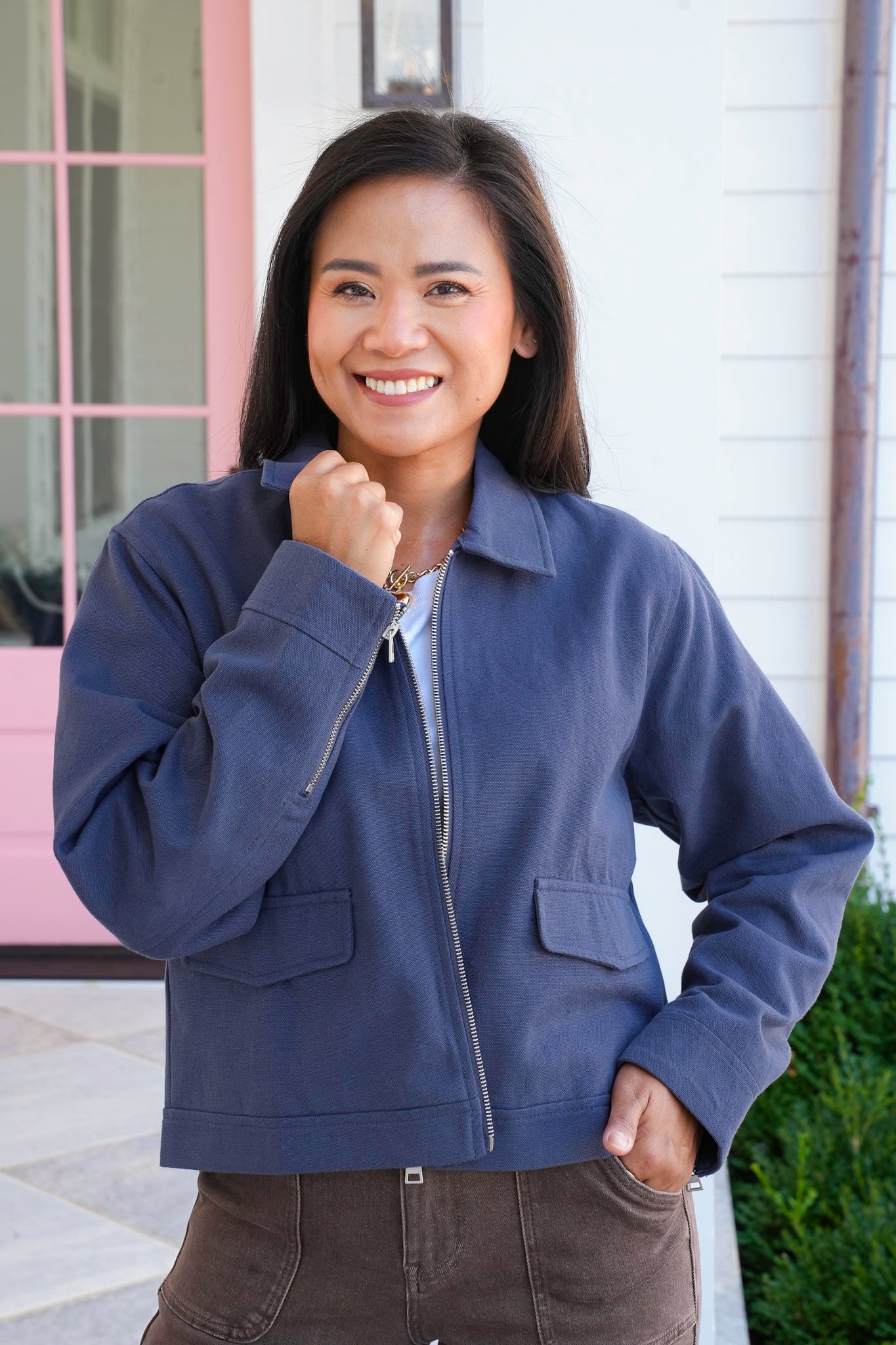 Long Sleeve Cropped Zip Up Jacket