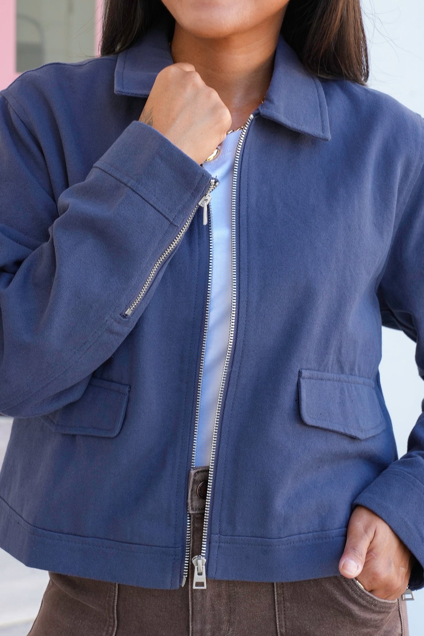 Long Sleeve Cropped Zip Up Jacket