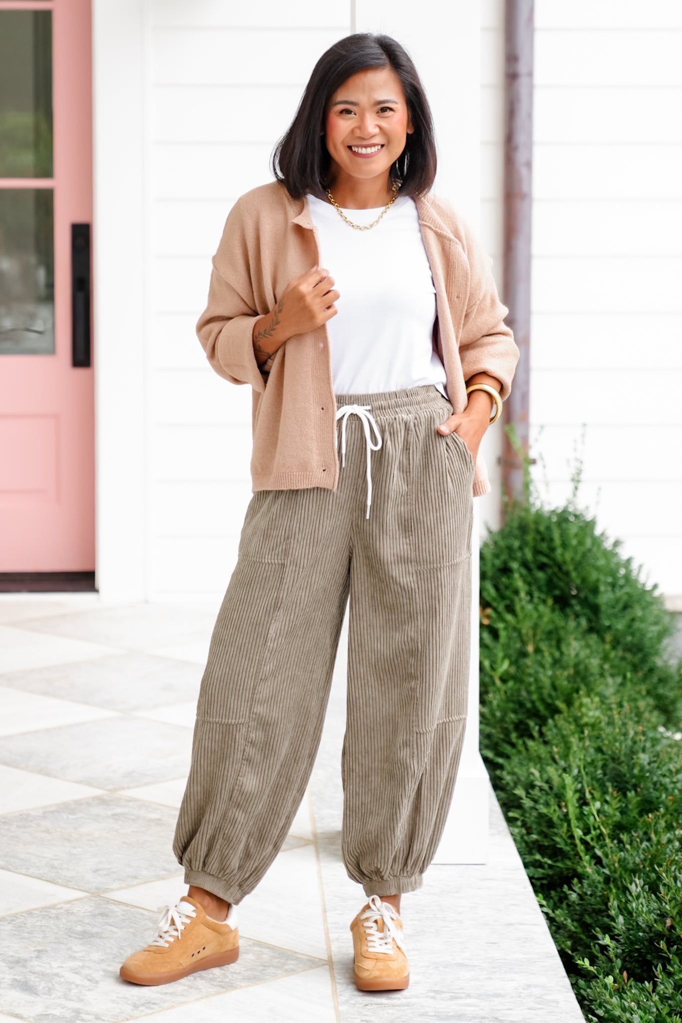 Corduroy Jogger Pants with Side Pockets