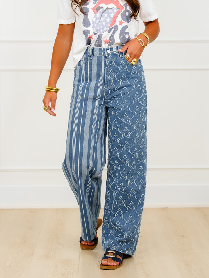 Plus/Reg Stars and Stripes High Rise Straight Leg Pants