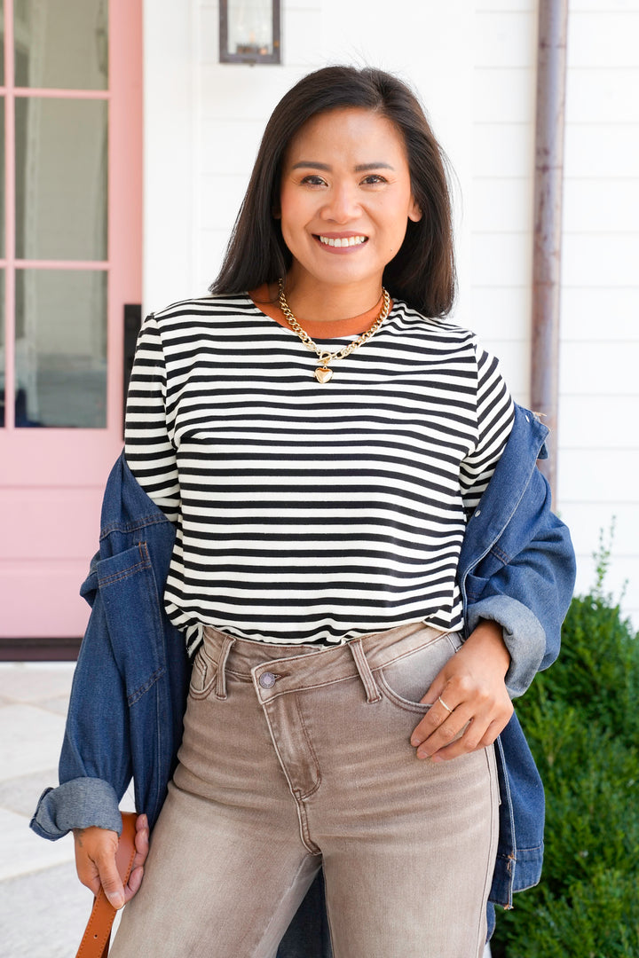 Stripe Long Sleeve Crew Neck Top