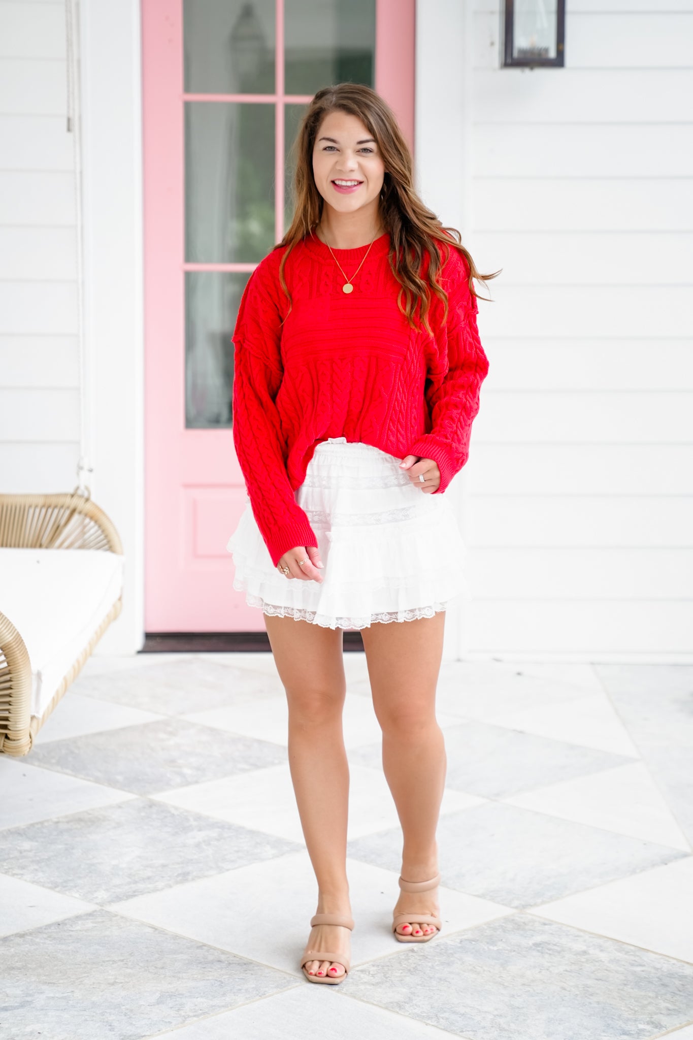 Long Sleeve Pullover Sweater with Flag Pattern Detail