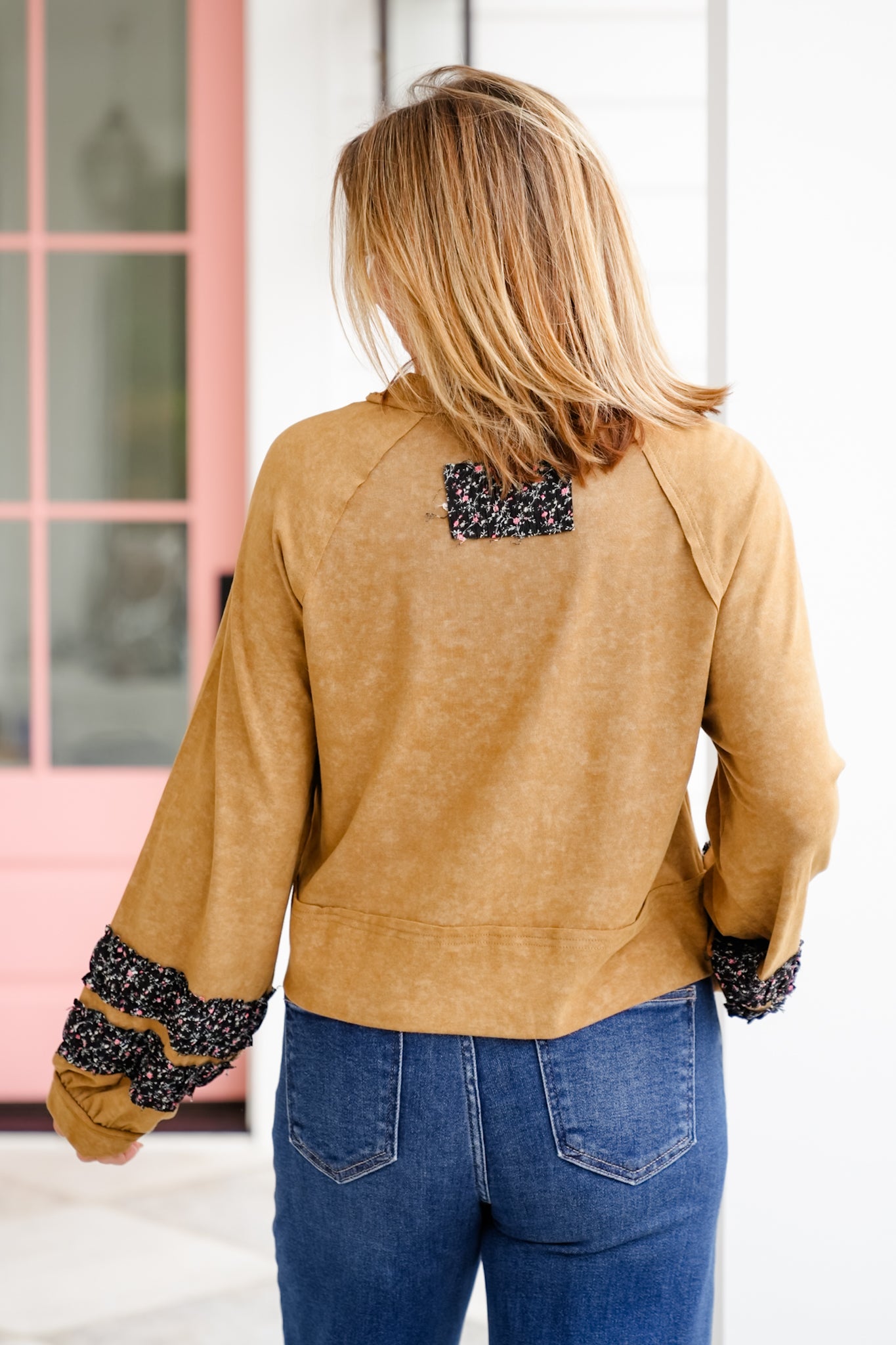 POL Mineral Wash Long Sleeve Round Neck Top