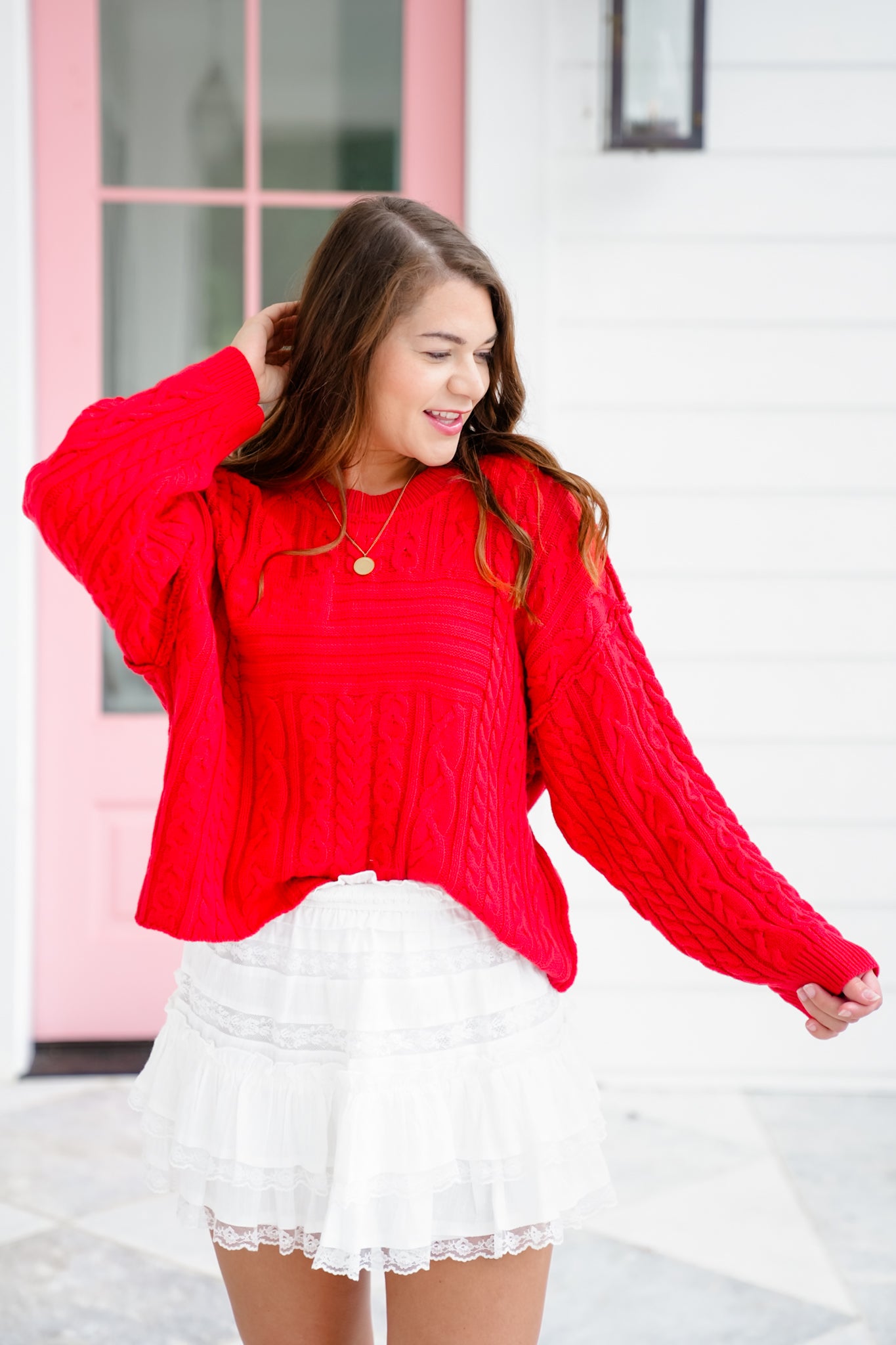 Long Sleeve Pullover Sweater with Flag Pattern Detail