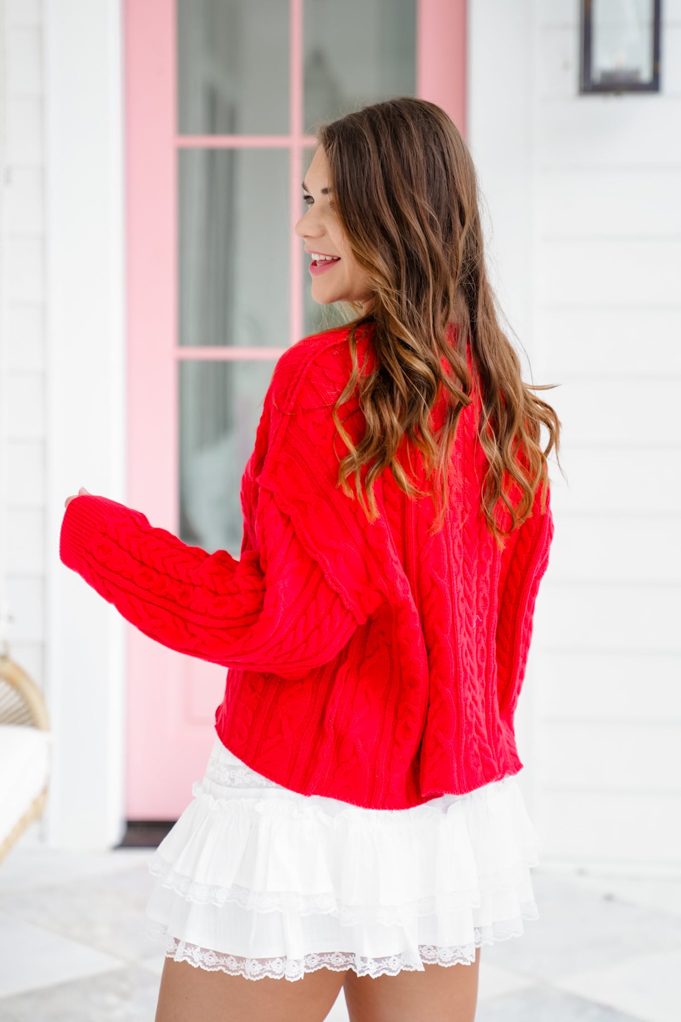 Long Sleeve Pullover Sweater with Flag Pattern Detail