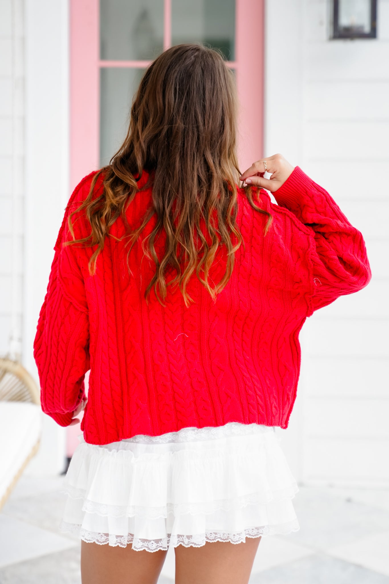 Long Sleeve Pullover Sweater with Flag Pattern Detail