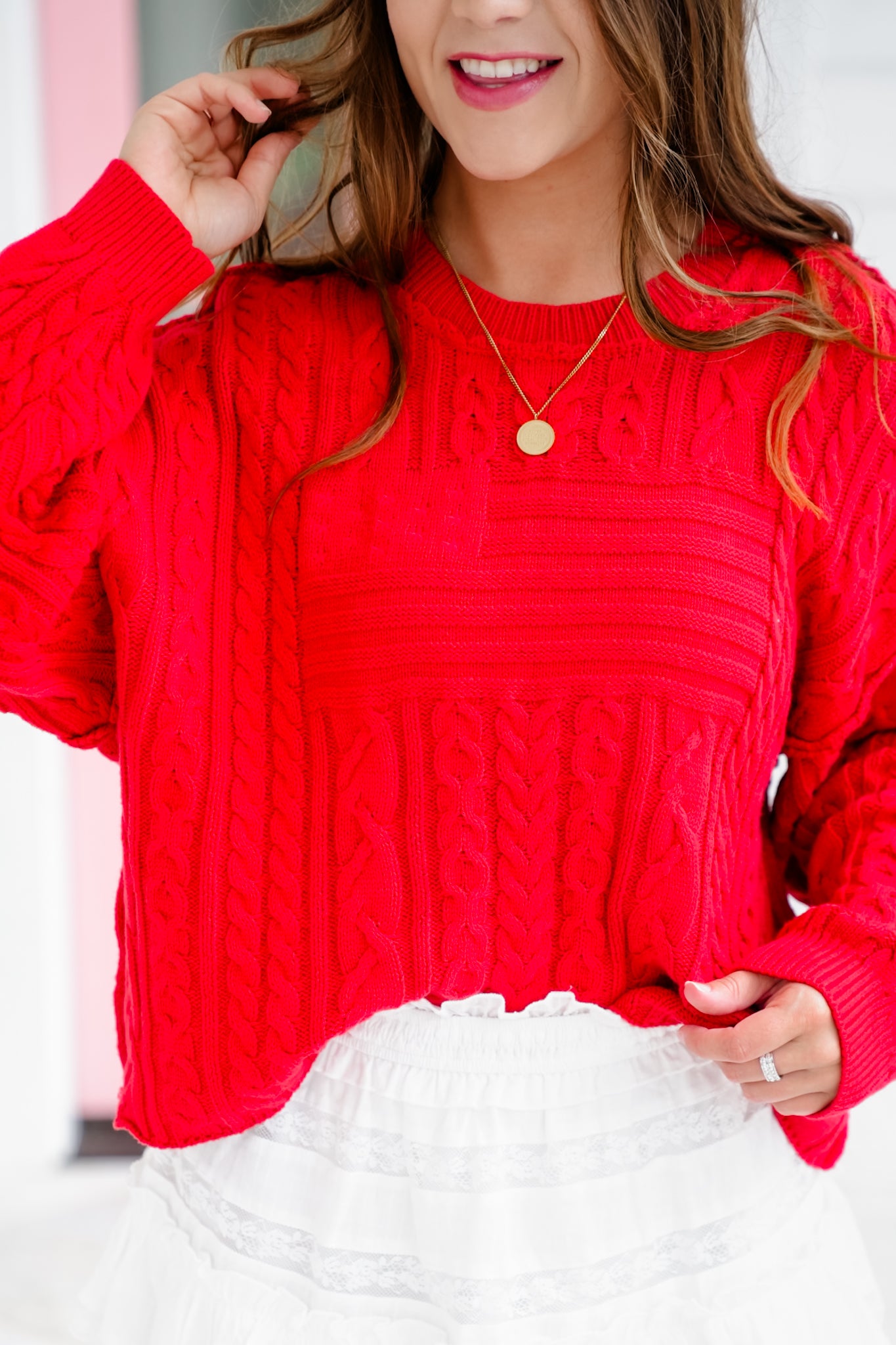 Long Sleeve Pullover Sweater with Flag Pattern Detail