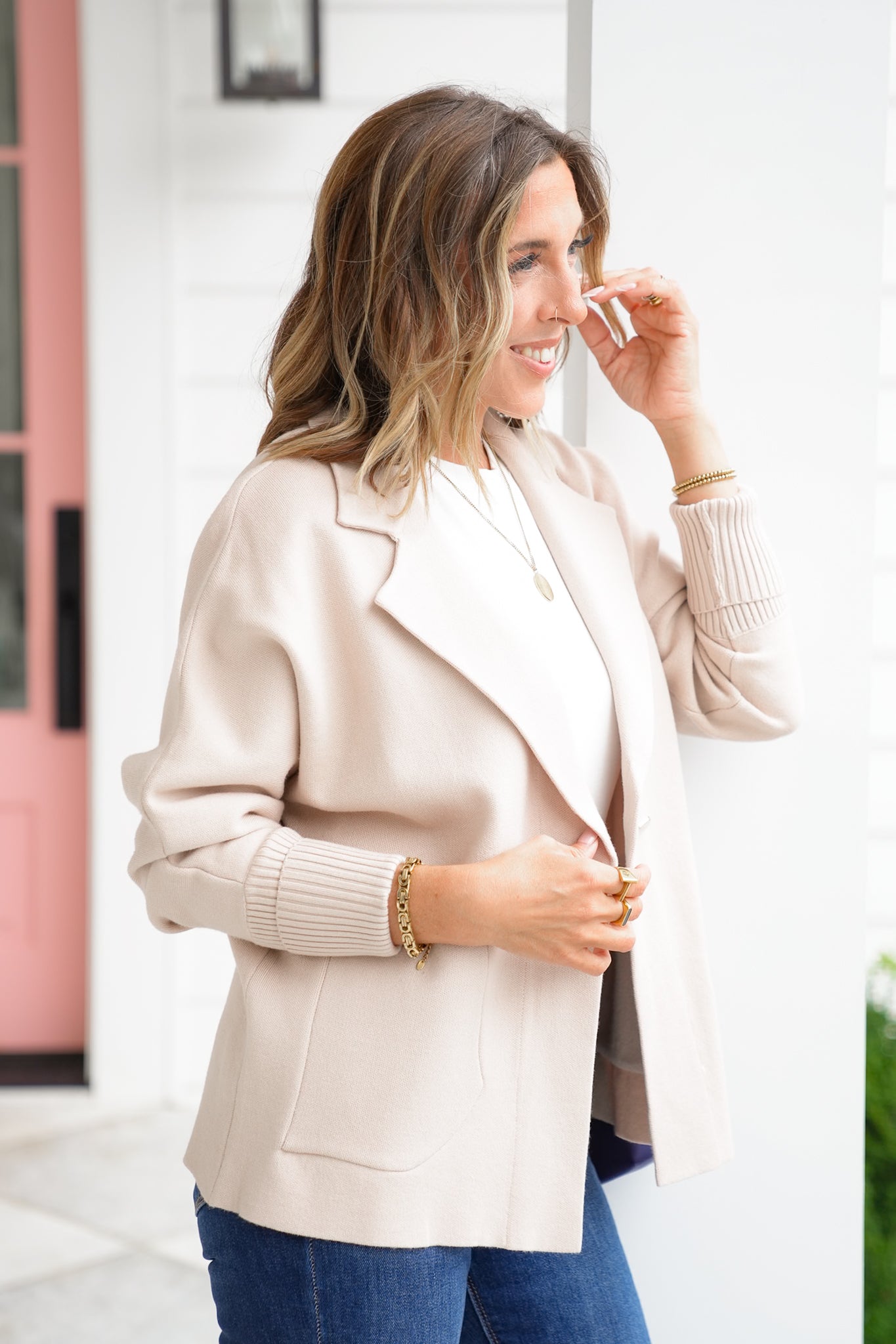 Plus/Reg Knit Long Sleeve Button Cardigan