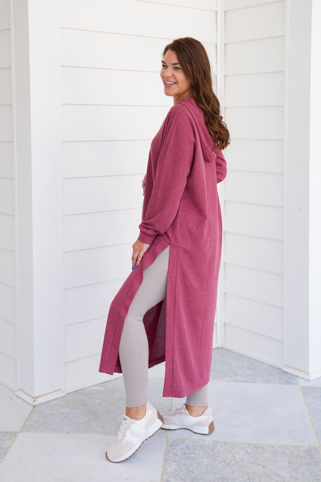 Door Buster! Plus/Reg Thermal Long Sleeve Hoodie Cardigan with Side Slits
