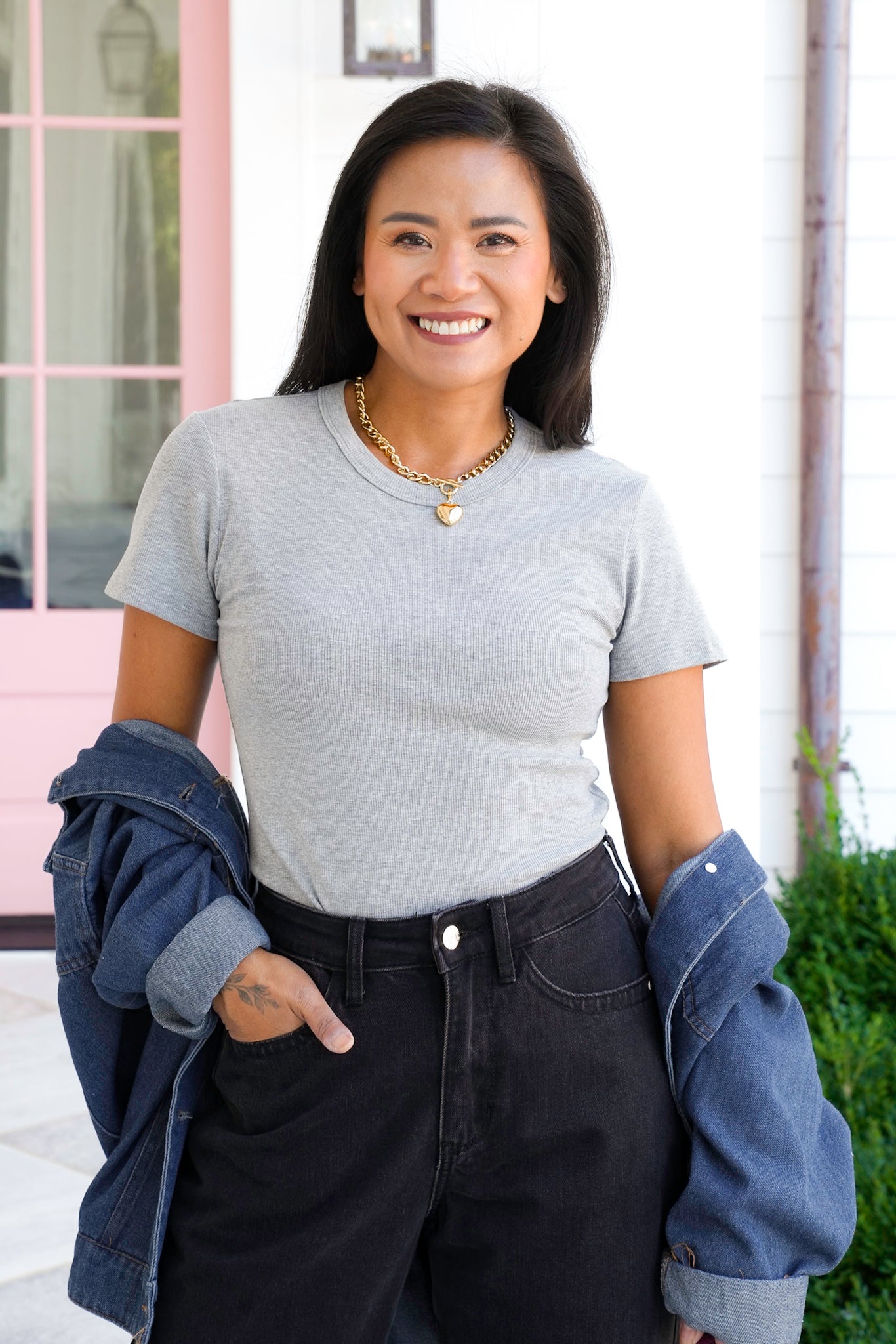 Grey Ribbed Knit Short Sleeve Round Neck Top
