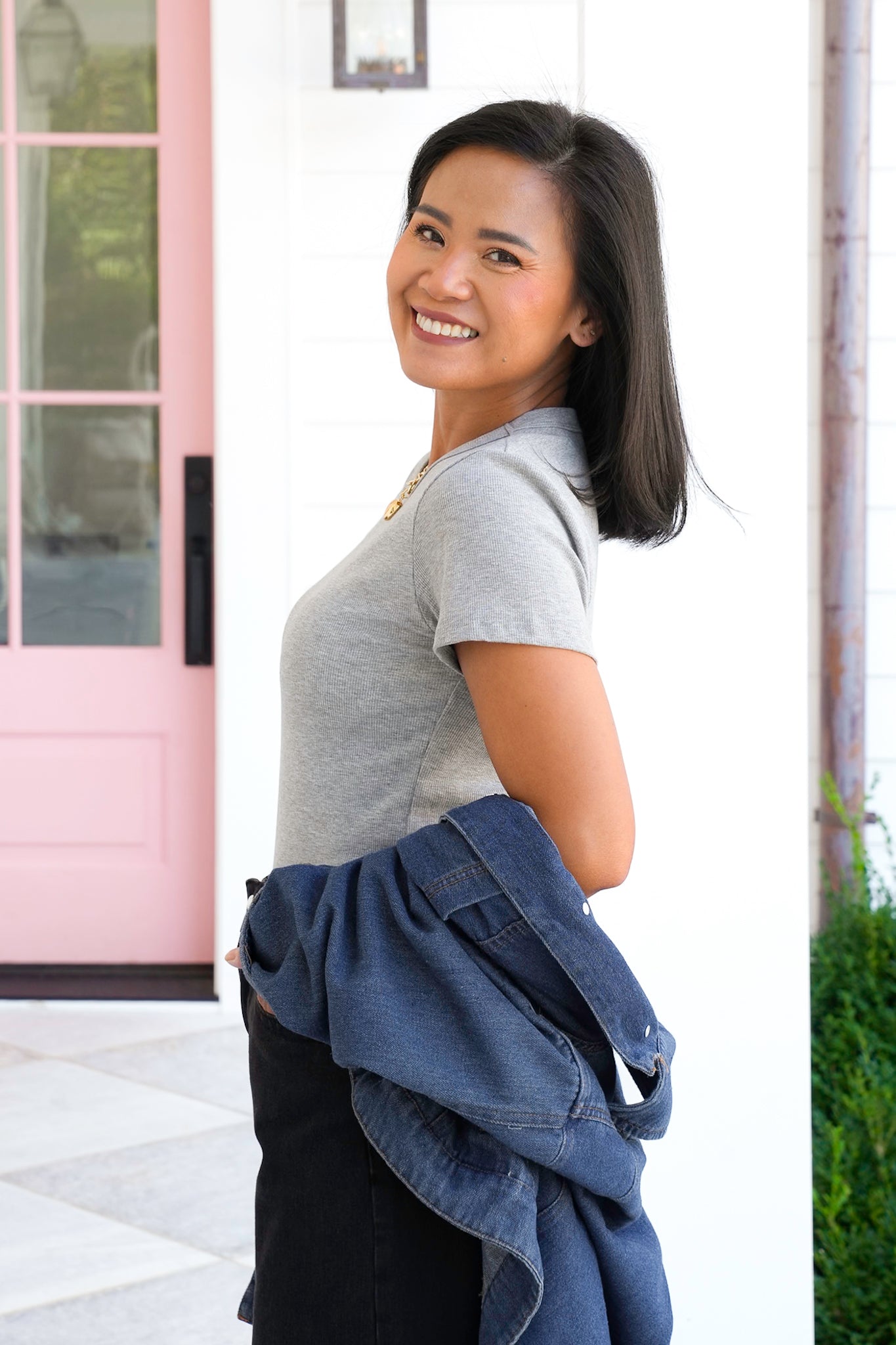 Grey Ribbed Knit Short Sleeve Round Neck Top