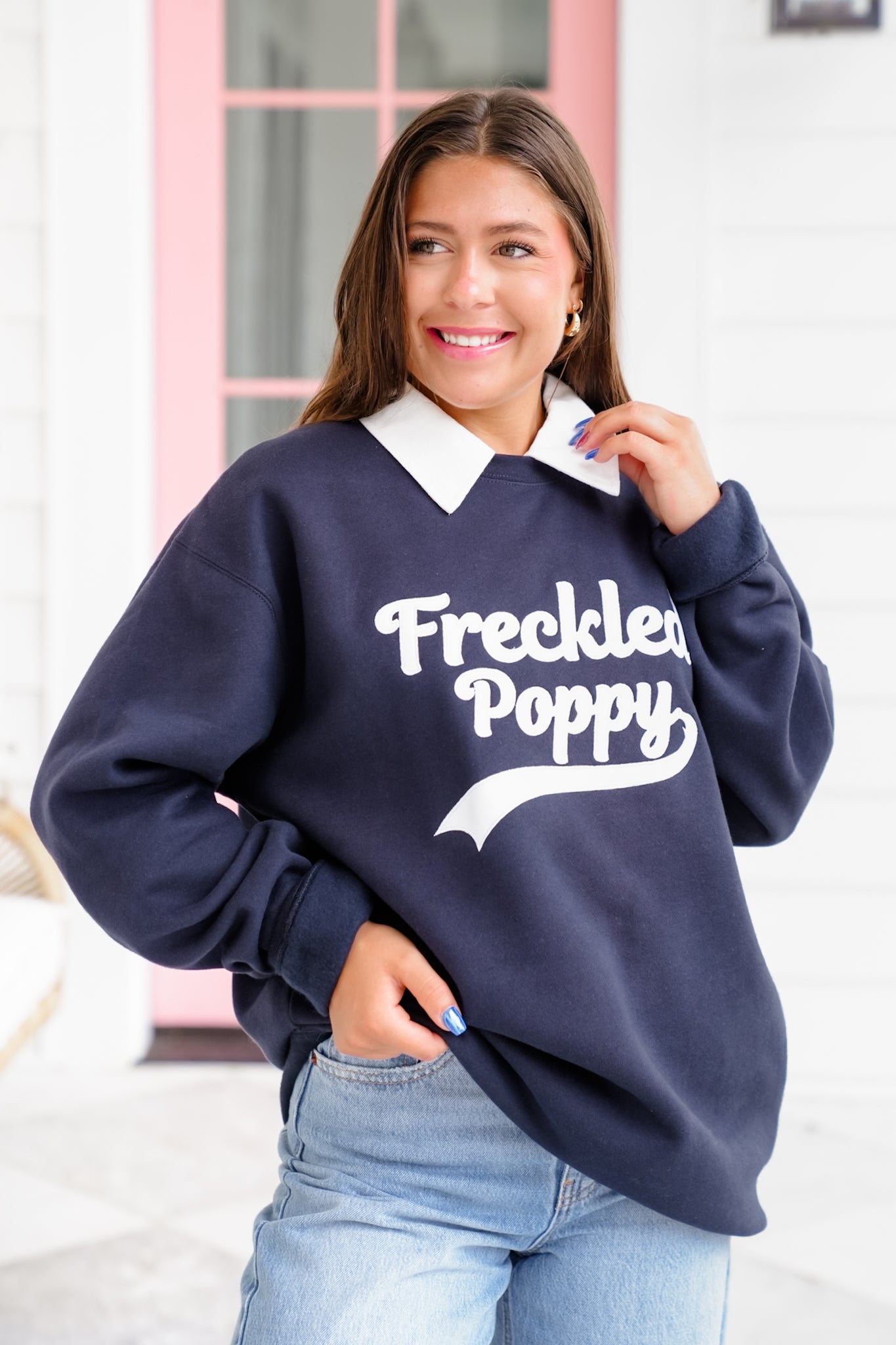 Plus/Reg Long Sleeve "Freckled Poppy" Graphic Sweatshirt