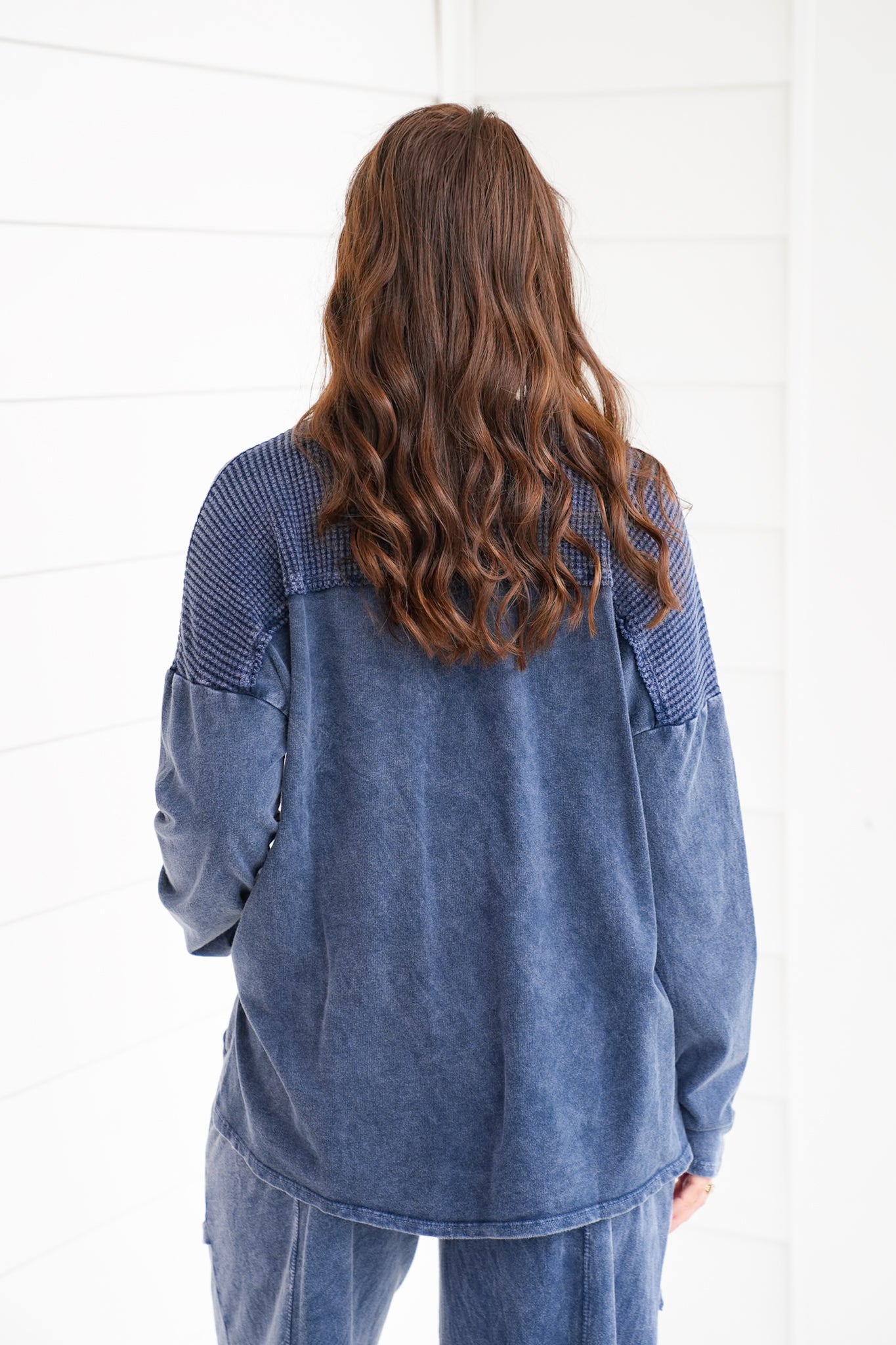 Navy Mineral Wash Long Sleeve Henley Top