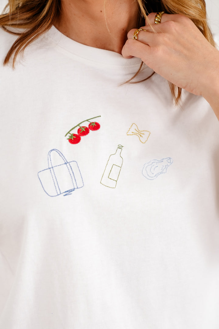 Knit Short Sleeve Round Neck Embroidered Top